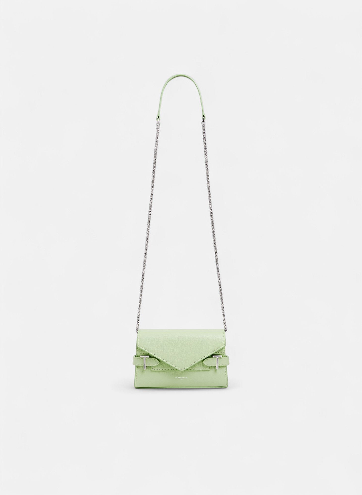 Sac pochette avec bandoulière double rabat emilie en cuir grainé LE TANNEUR Vert