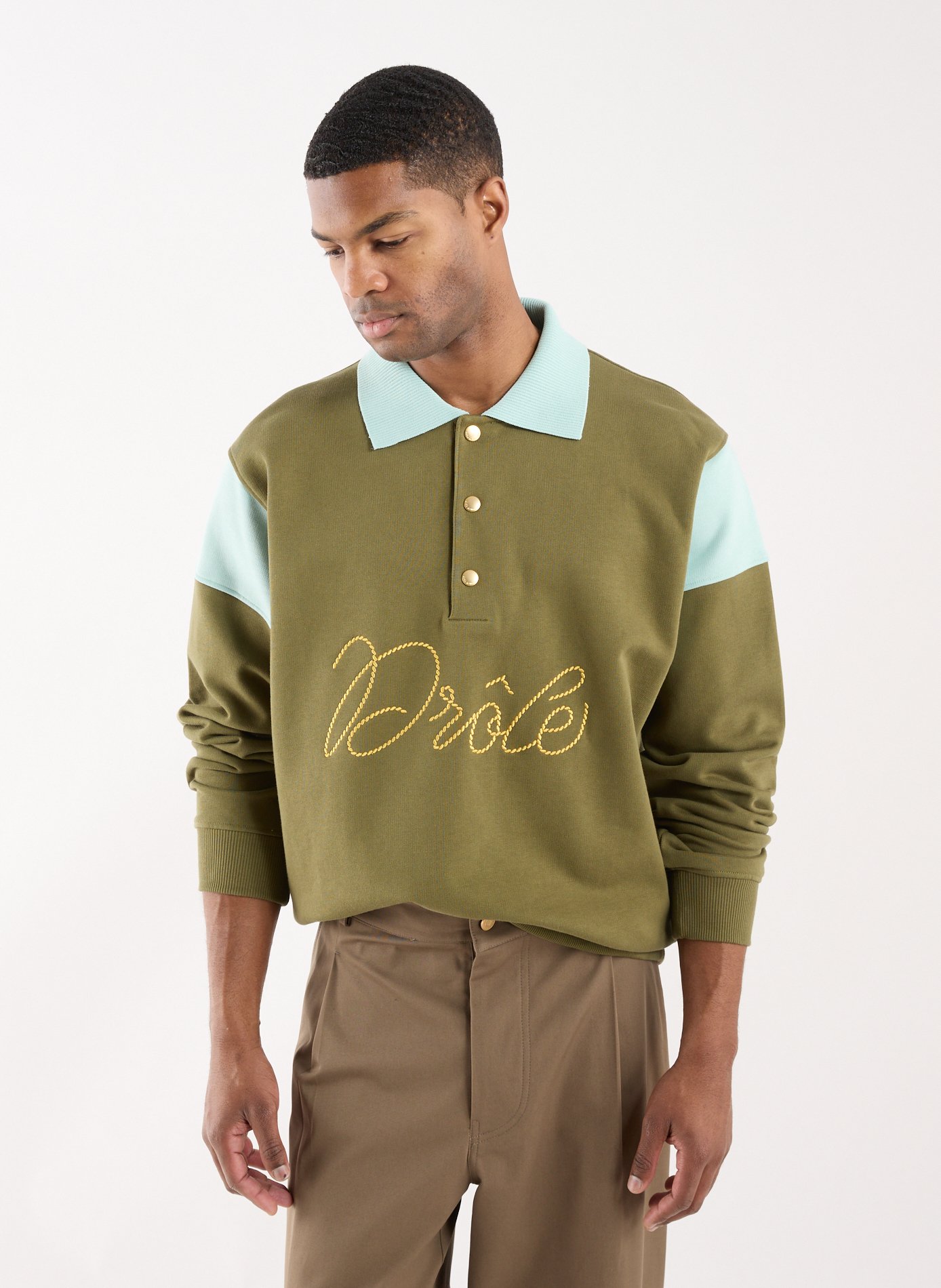 Polo à manches longues en coton DROLE DE MONSIEUR Kaki