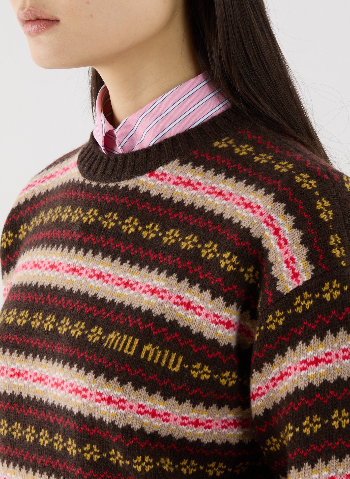 Oversized round neck sweater with virgin wool pattern MIU MIU Multicolour