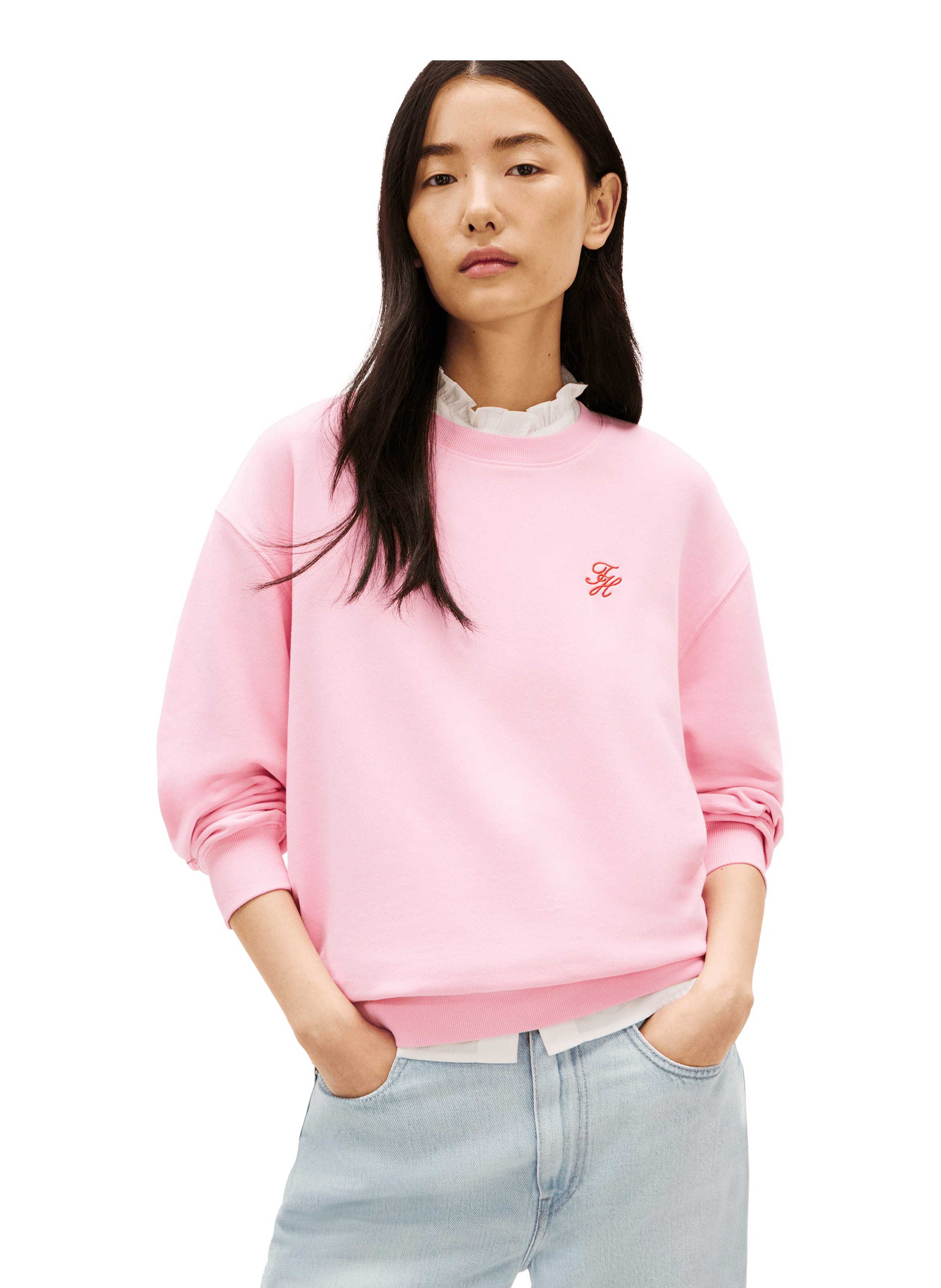 Sweat droit brodé en coton mélangé TOMMY HILFIGER Rose
