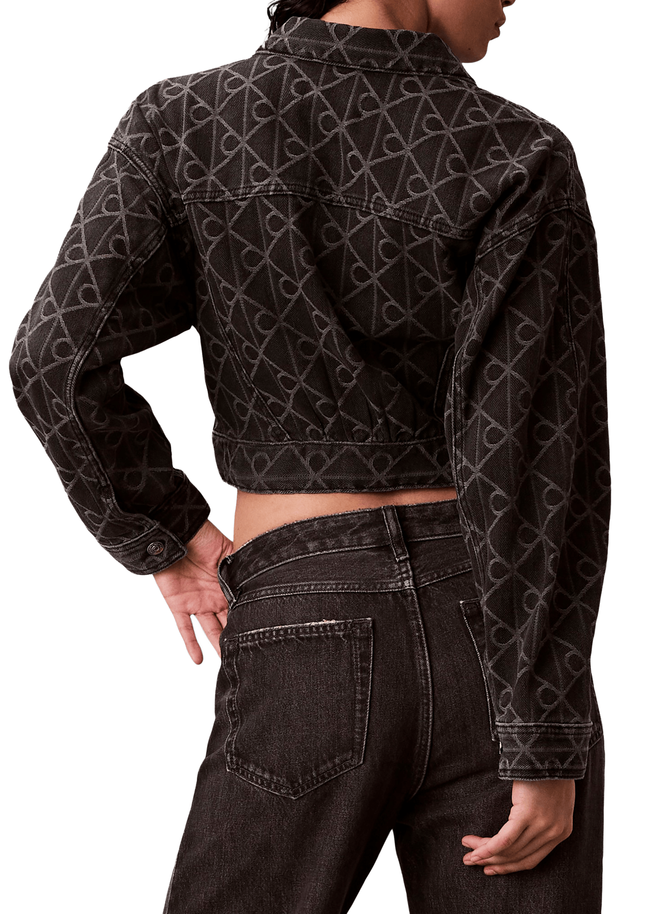 Short printed denim cotton jacket CALVIN KLEIN Black