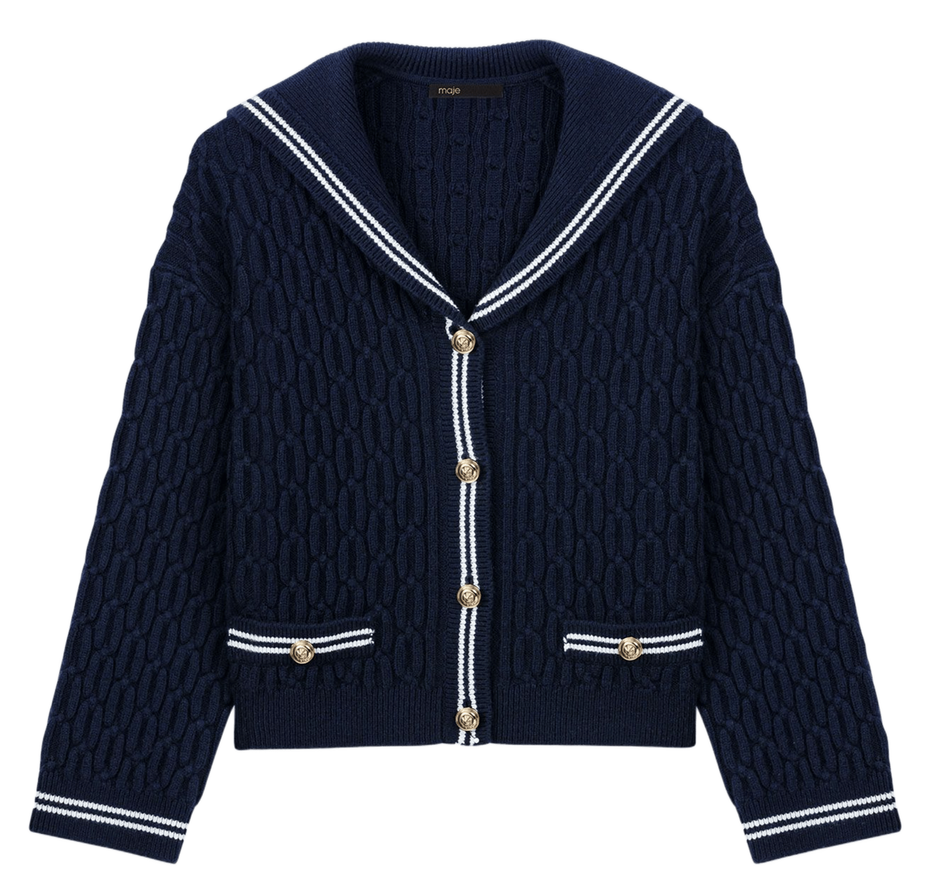 Gilet droit col rabattu en laine tricotée MAJE Bleu