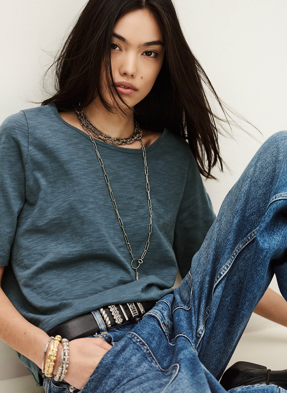 Tee-shirt ample col rond en coton vina BA&SH Bleu