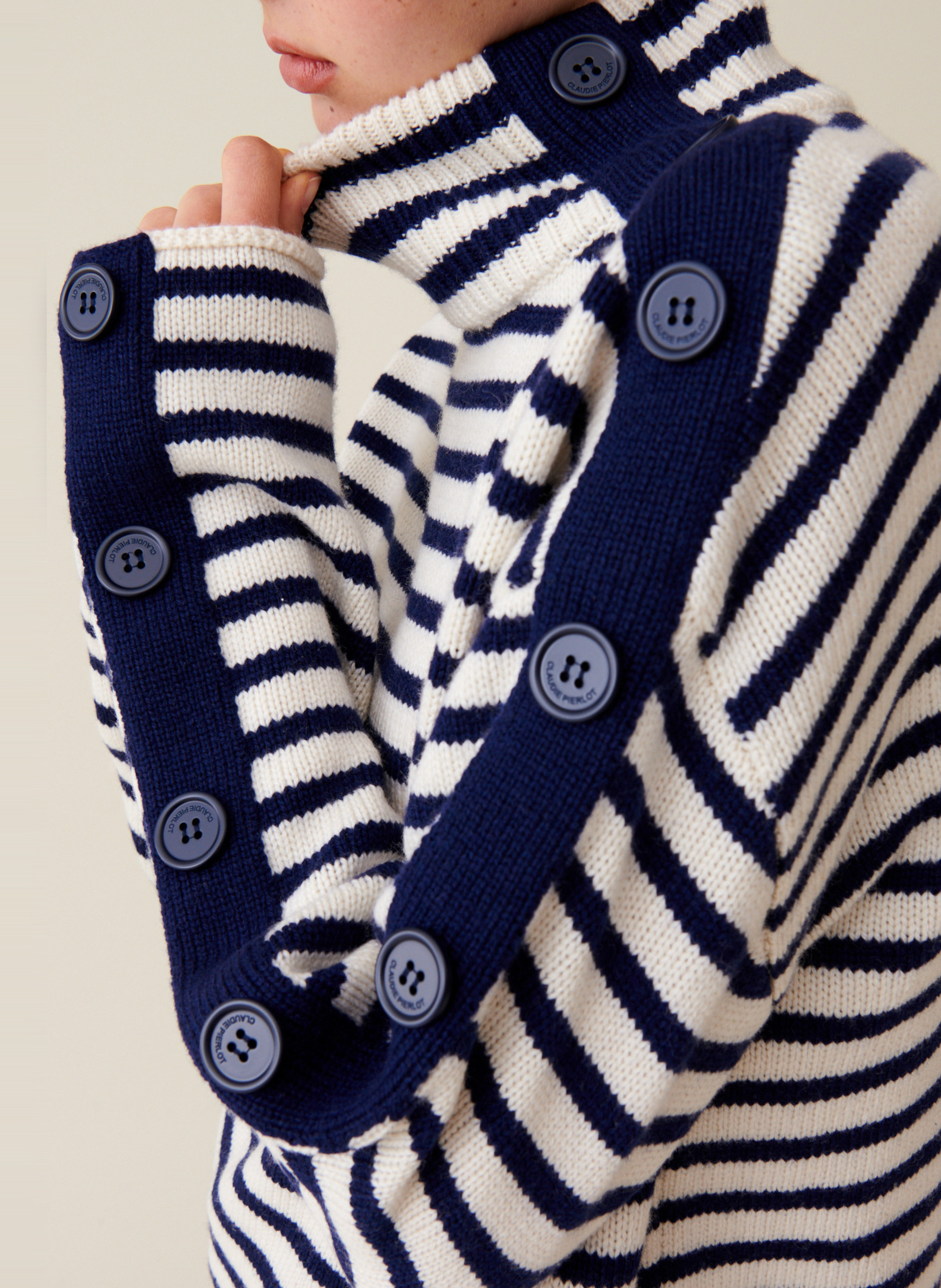 Pull marinière col montant boutonné CLAUDIE PIERLOT Multicolore