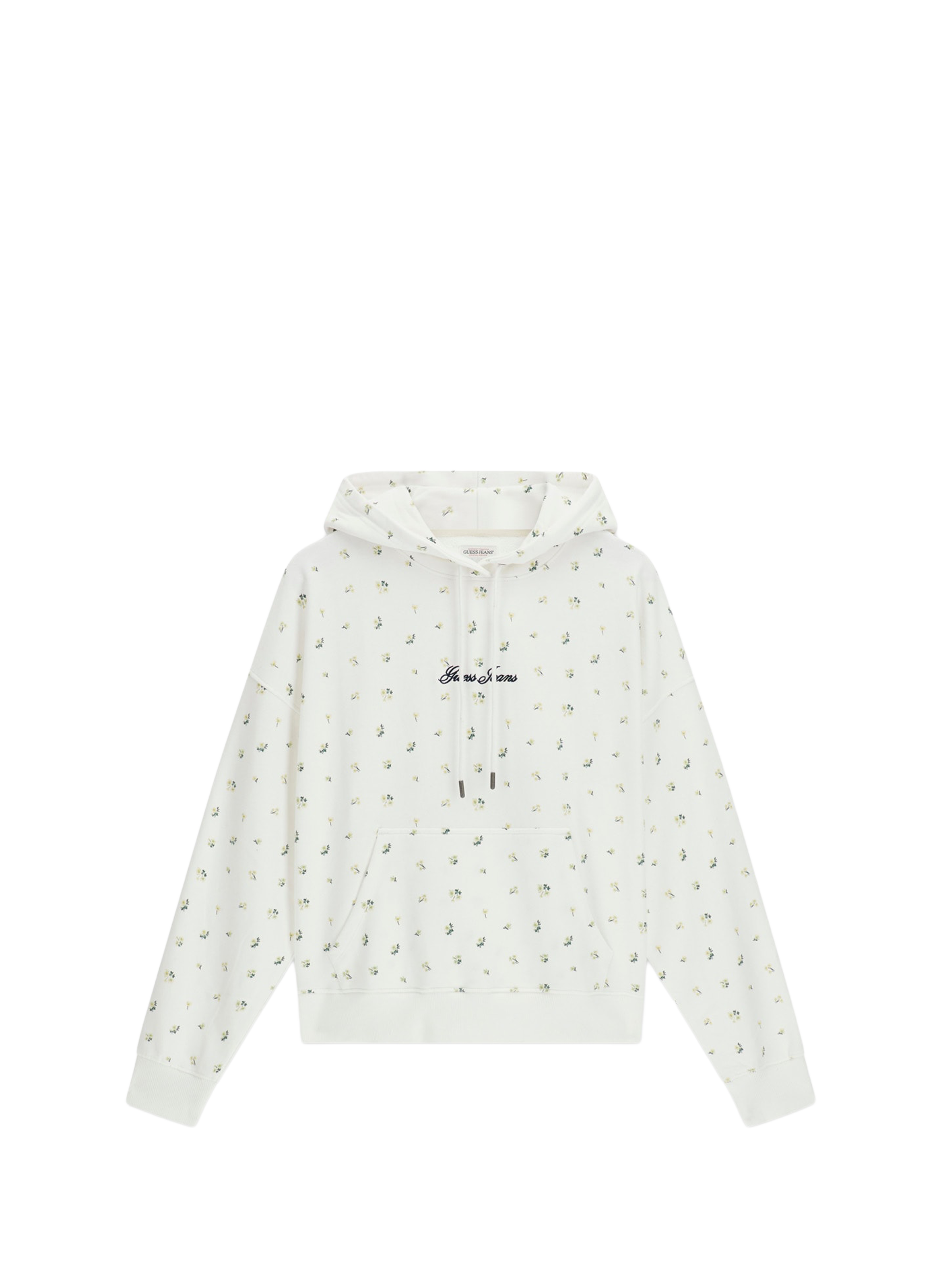 Hoodie met bloemenprint van katoen GUESS Wit