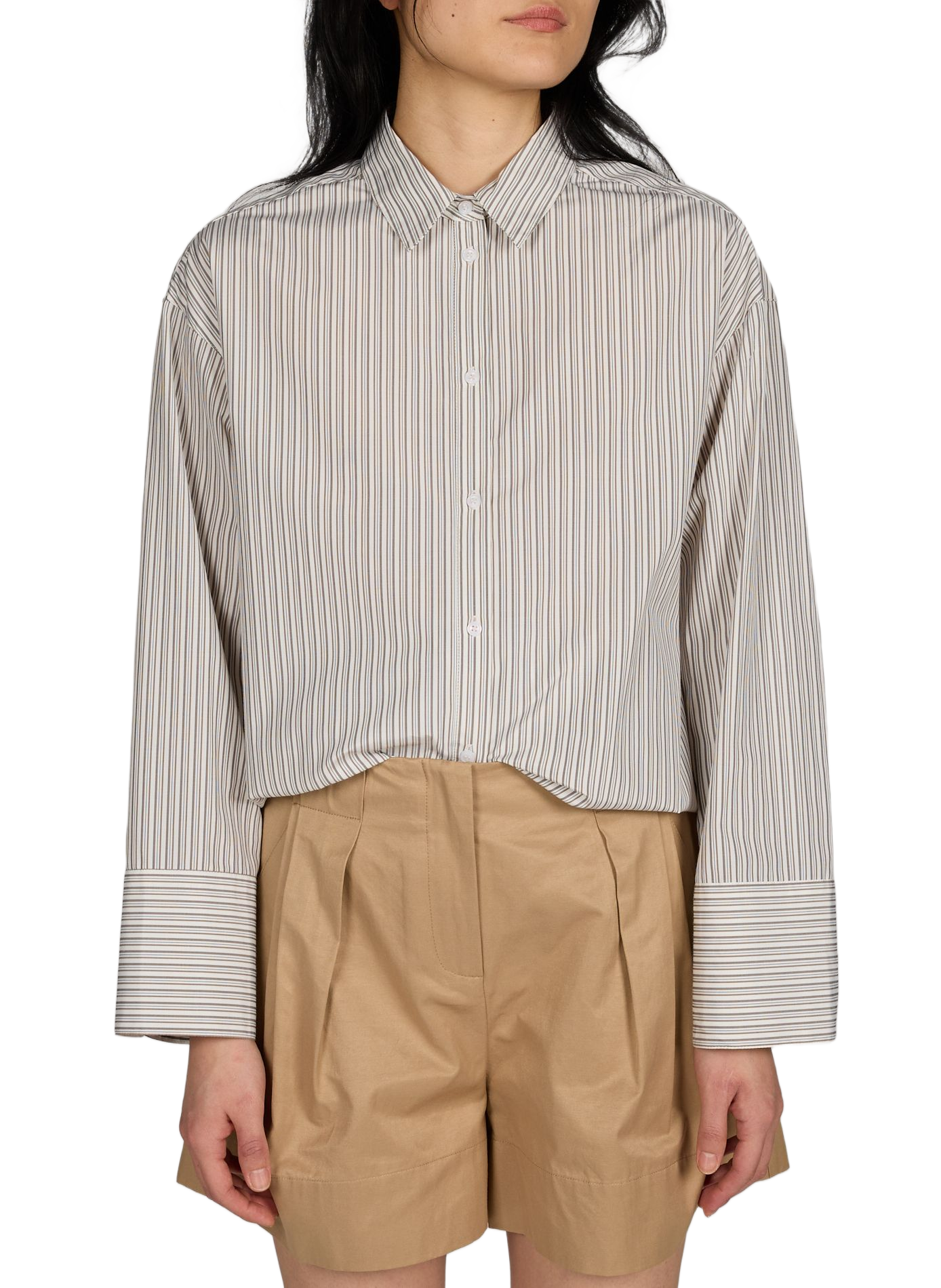 Oversized shirt with classic collar in stripes MSCH Beige