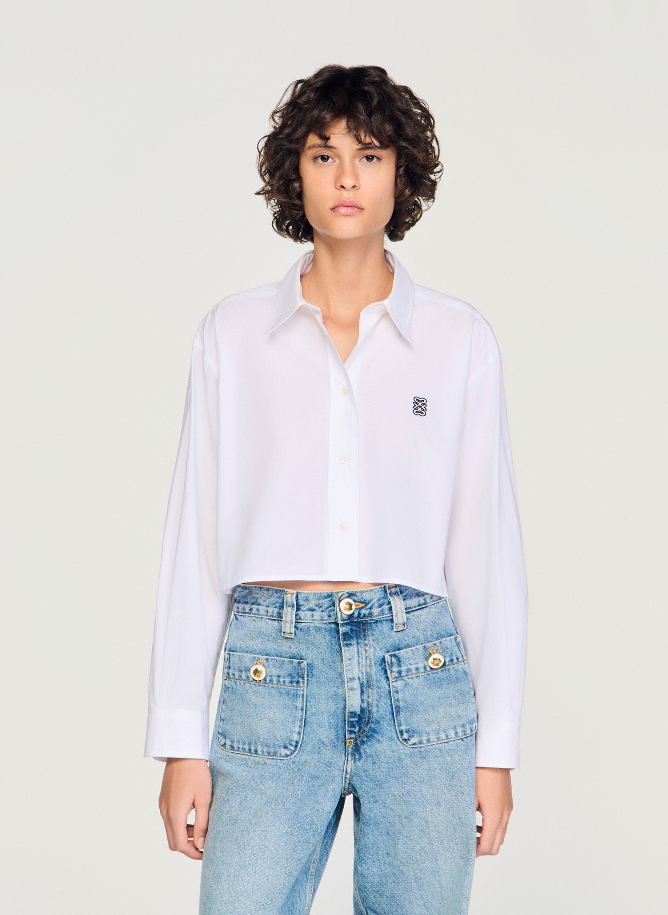 Chemise courte en popeline de coton SANDRO Blanc