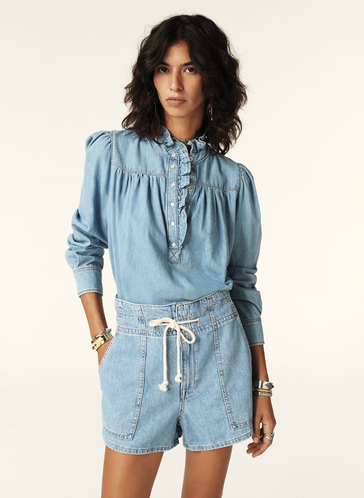 Short large taille haute en coton mabo BA&SH Bleu