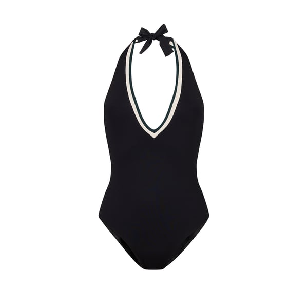 Maillot de bain une pièce à col v contrastant et décolleté dos Maillot de bain une pièce à col v contrastant et décolleté dos