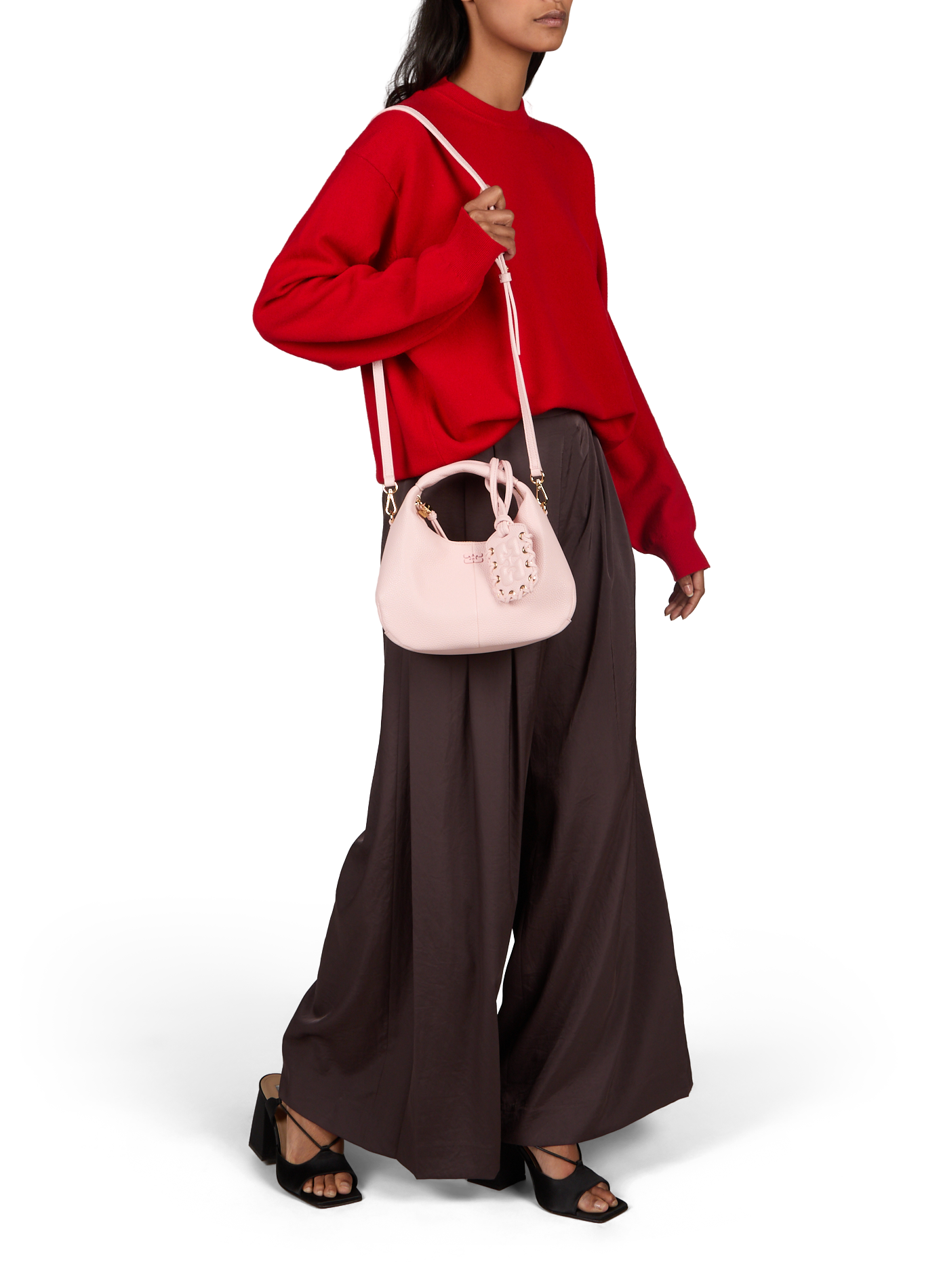 Sac Hobo Mini à étiquette miroir GANNI Rose