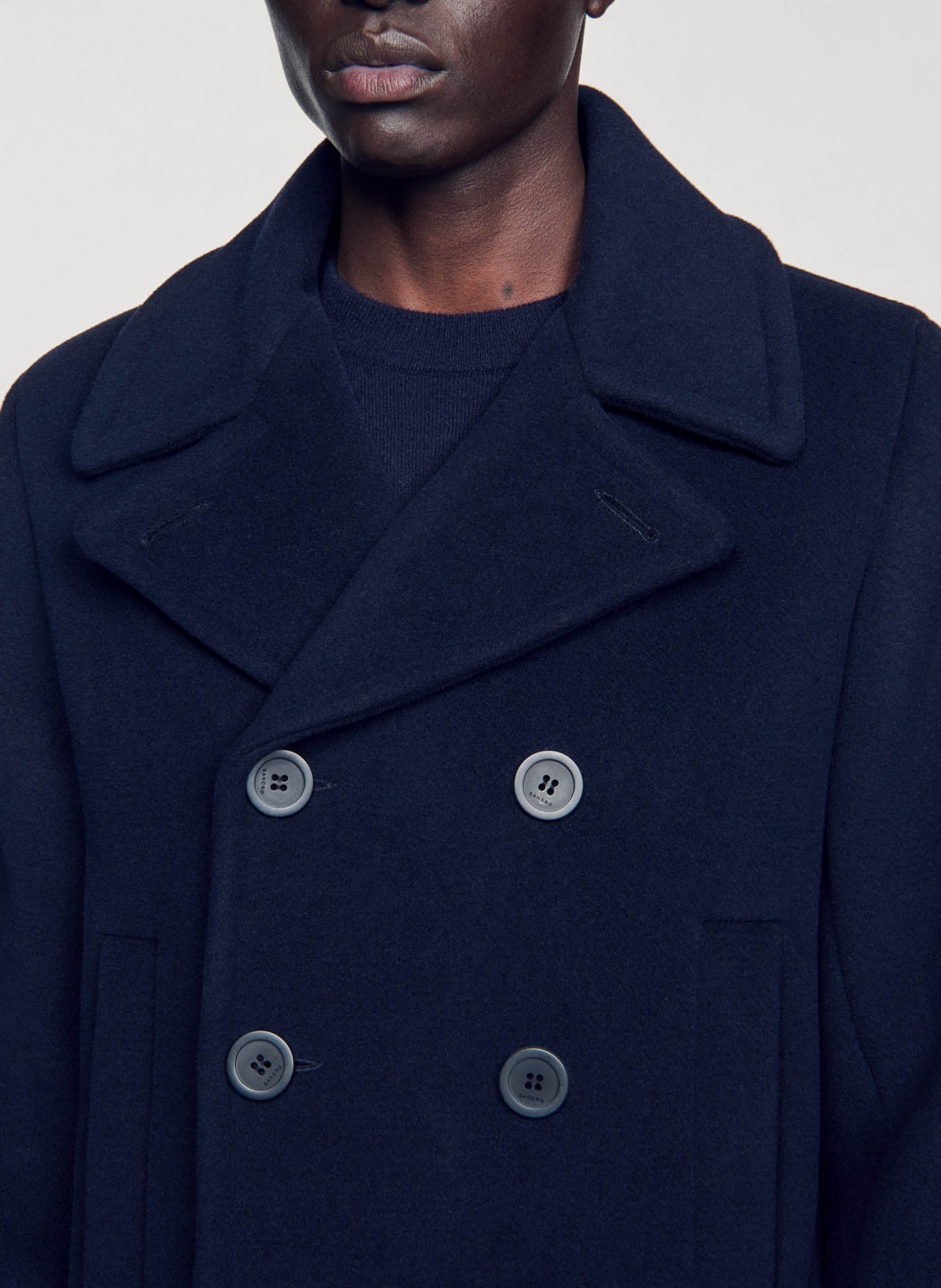 Manteau droit en laine mélangée SANDRO Bleu