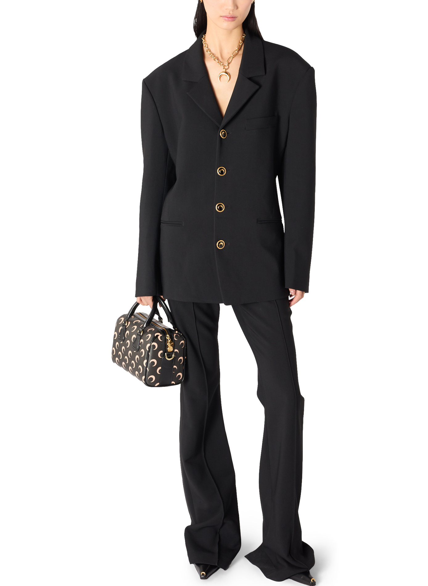 Veste tailleur en serge de laine à boutons dorés unisexe MARINE SERRE Noir