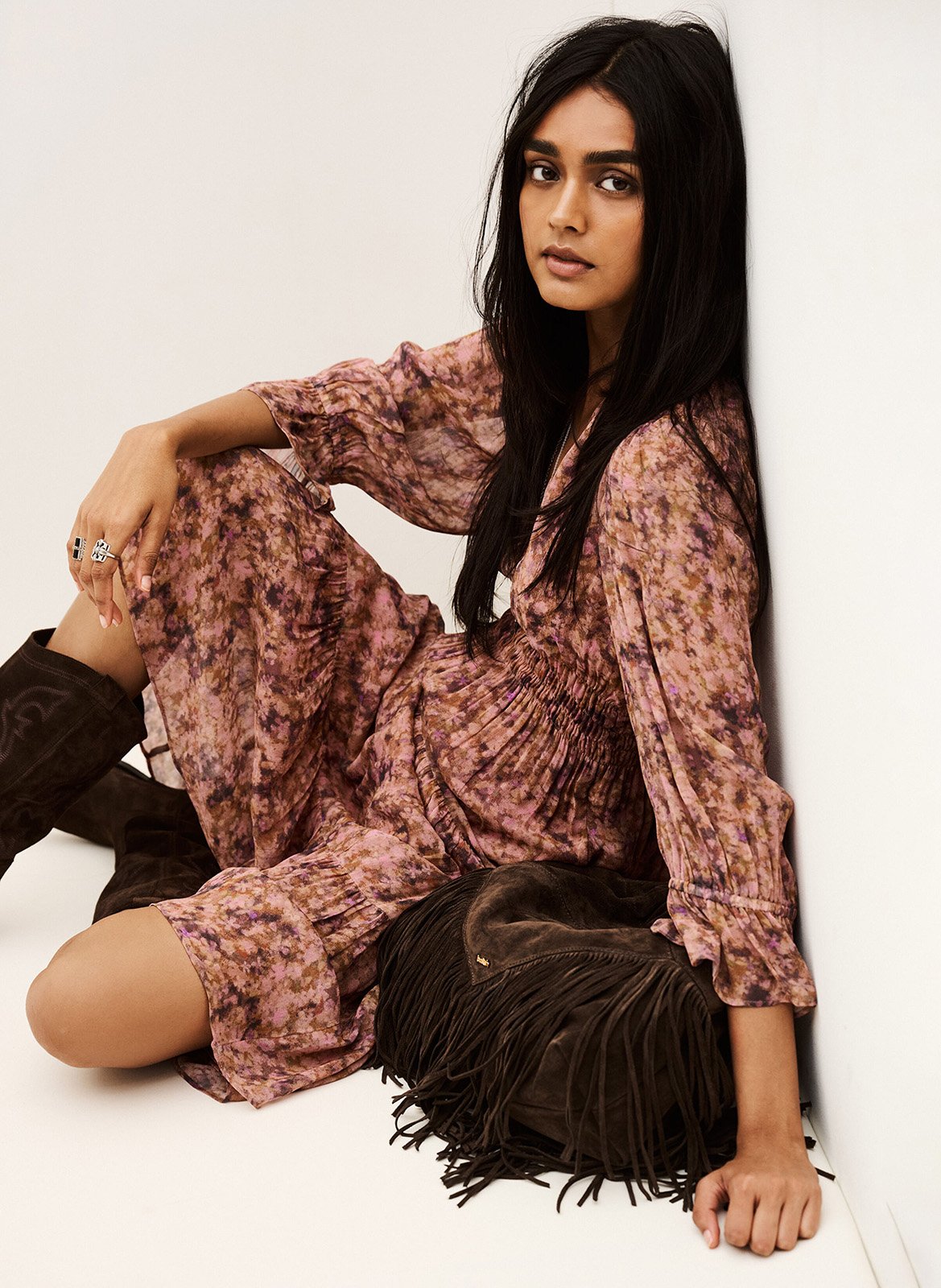 Robe midi ample imprimée aema BA&SH Rose