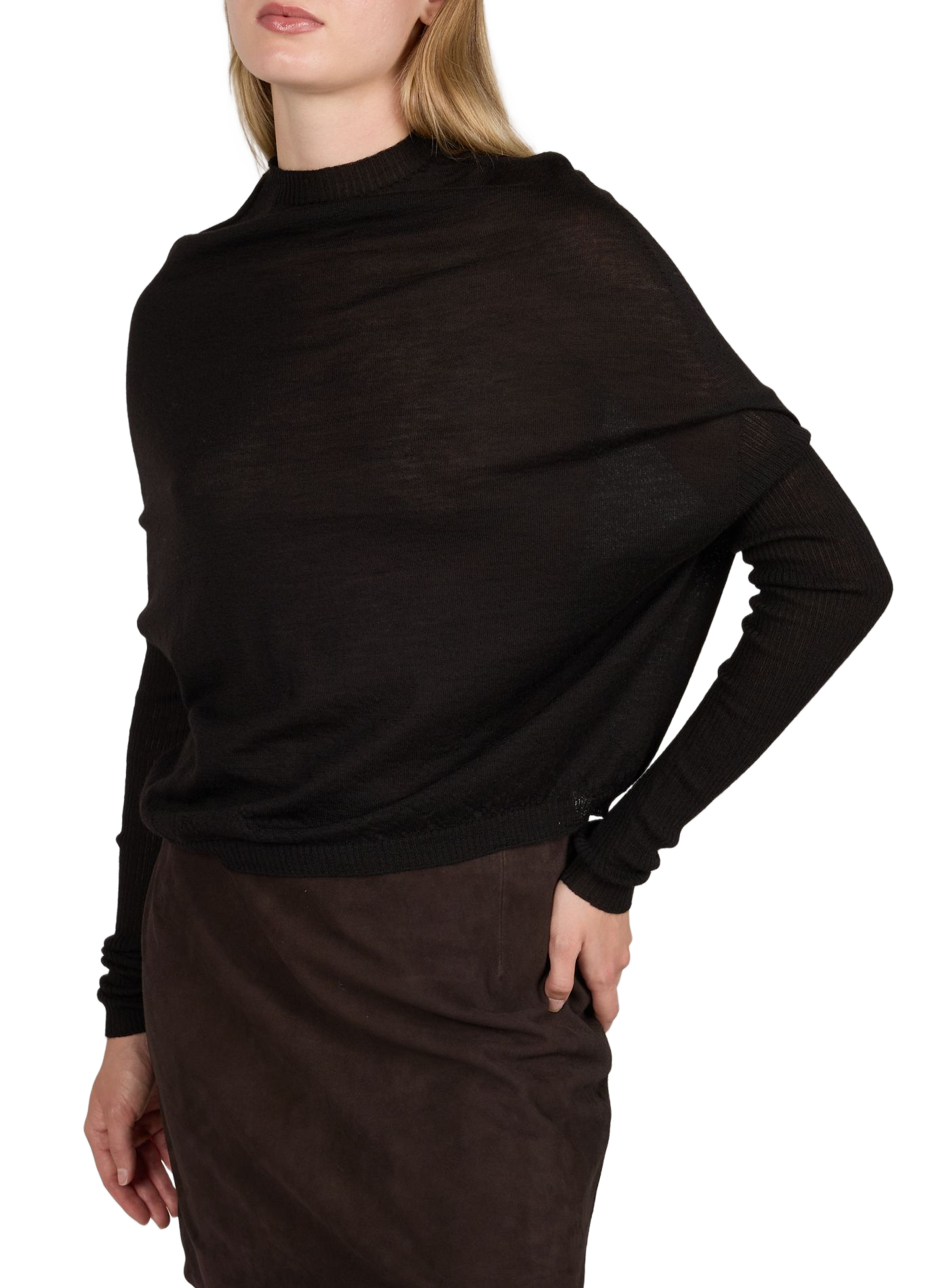 Gerader Rundhalsausschnitt-Pullover aus Wolle RICK OWENS Schwarz