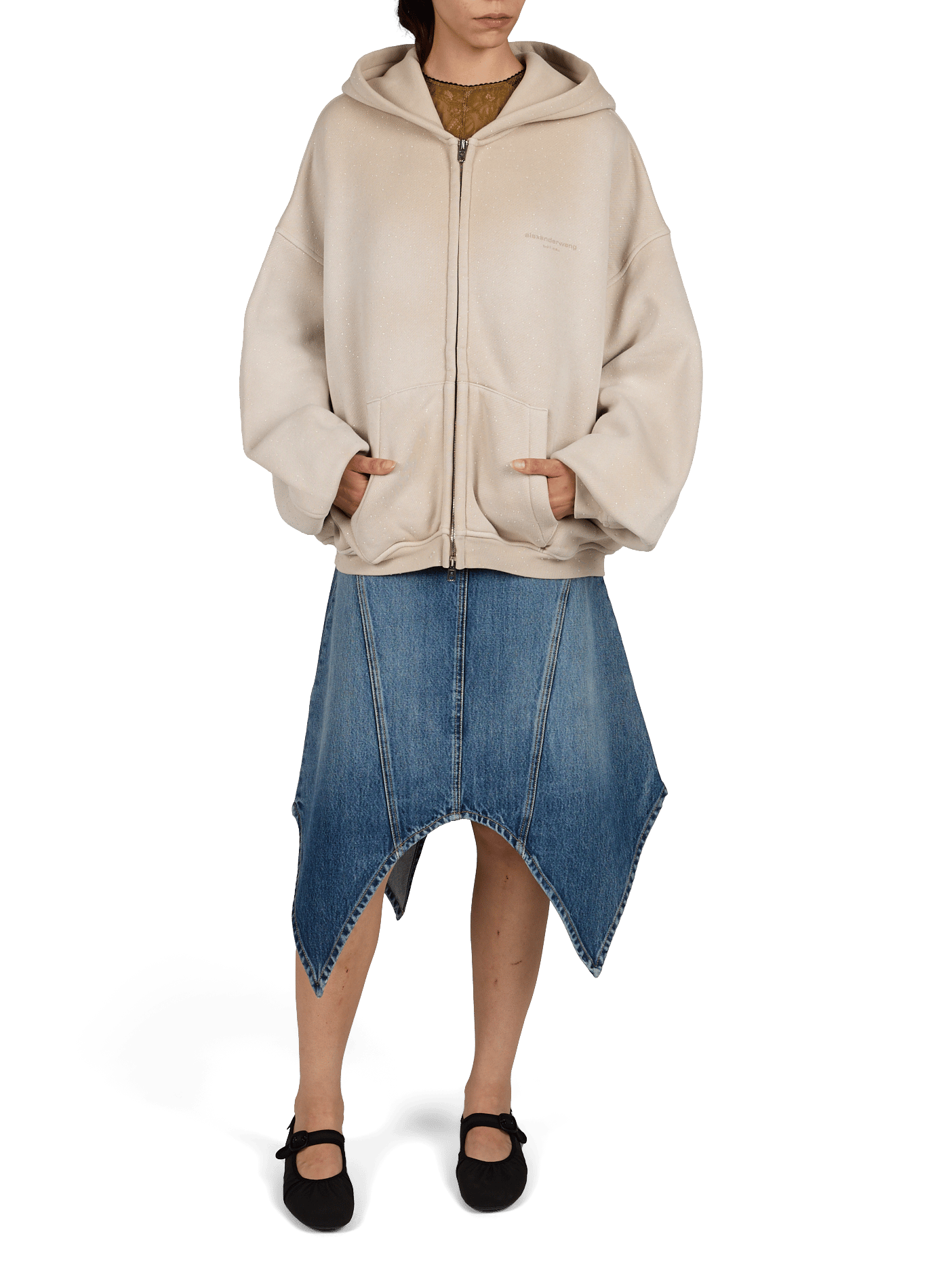 Kapuzenpullover mit Strasssteinen aus Baumwollmischung ALEXANDER WANG Beige