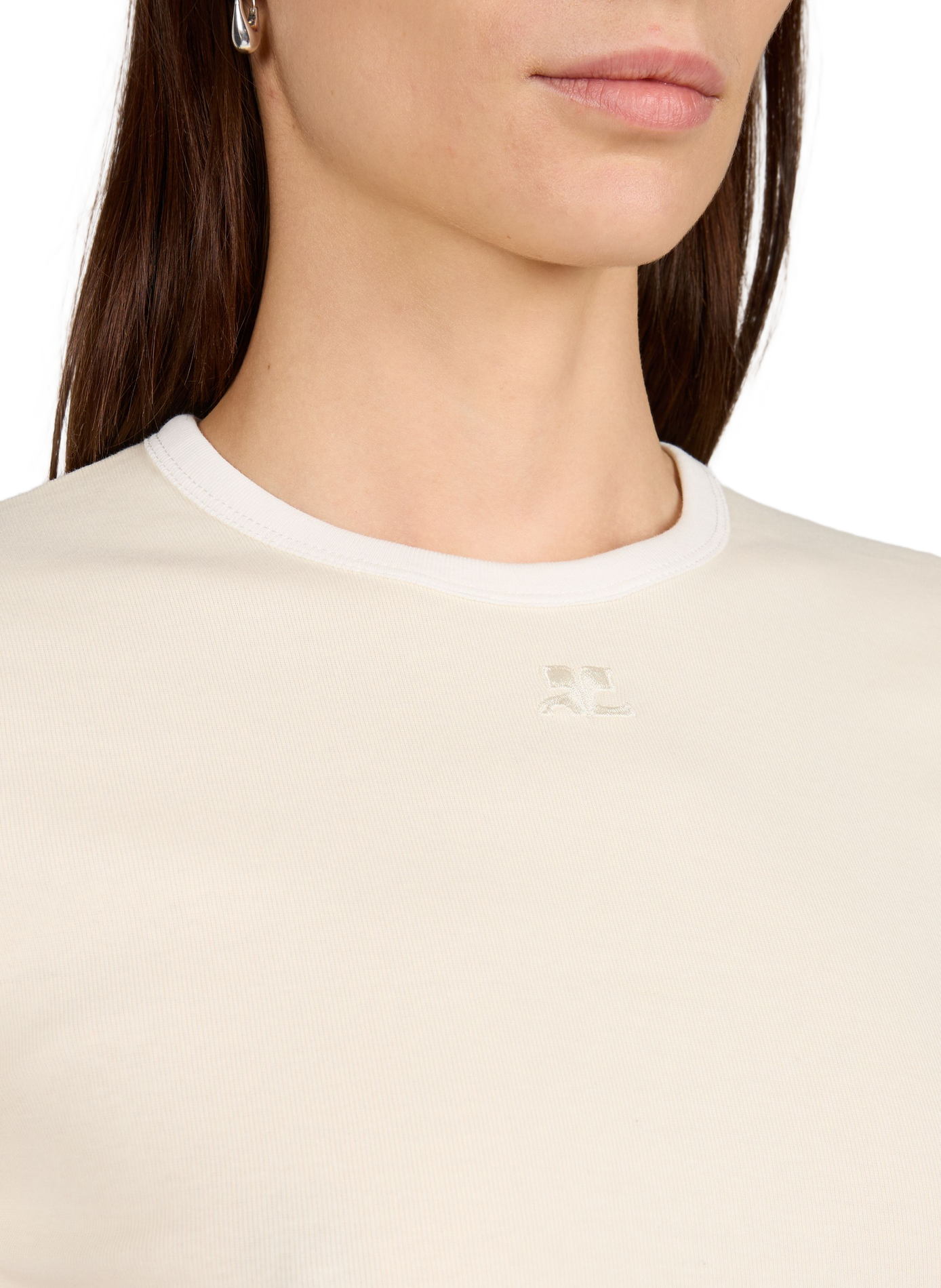Signature straight contrast T-shirt with round neck in cotton COURRÈGES White