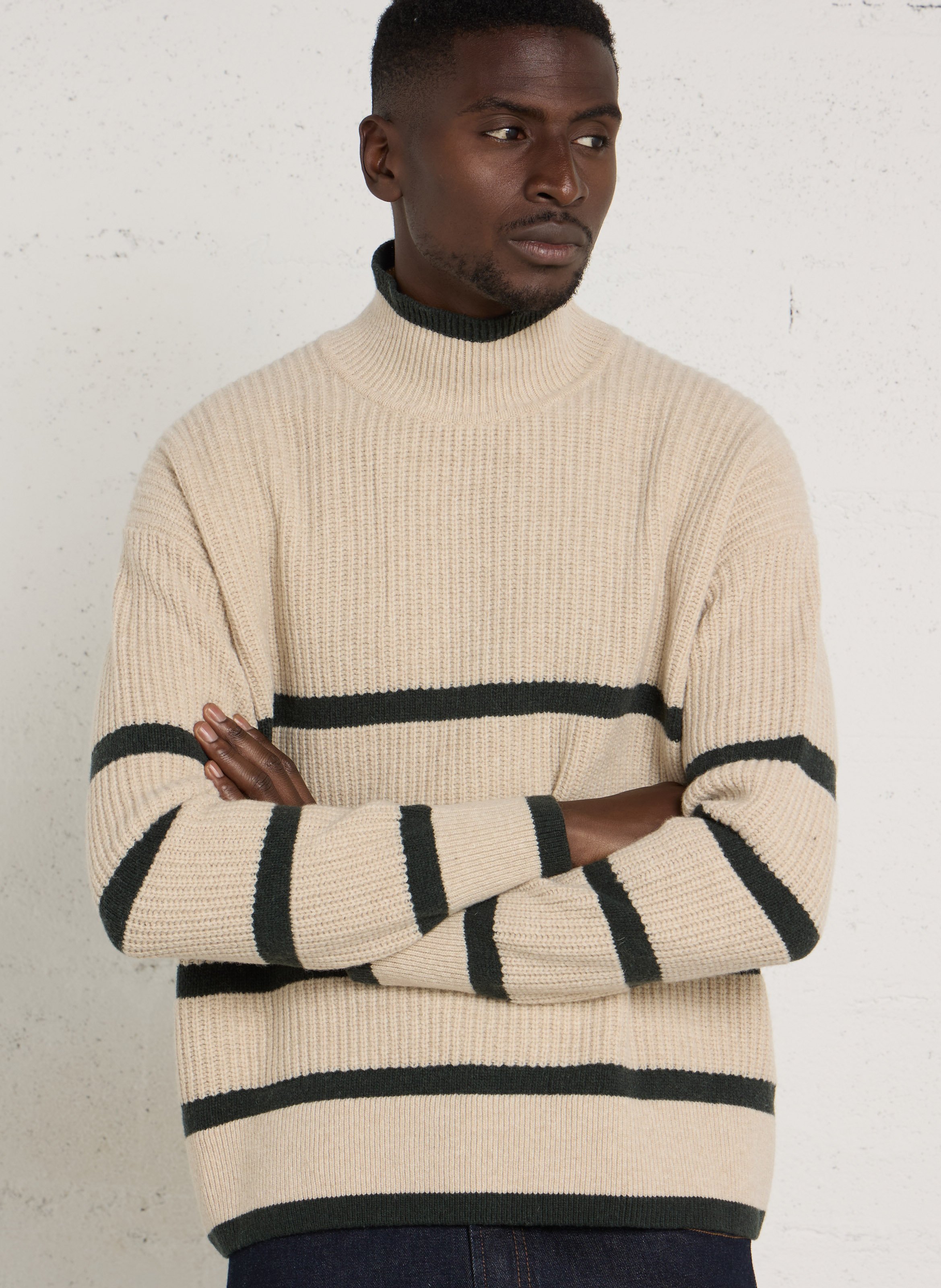 Pull ample rayé en laine mélangée ARMOR-LUX Beige