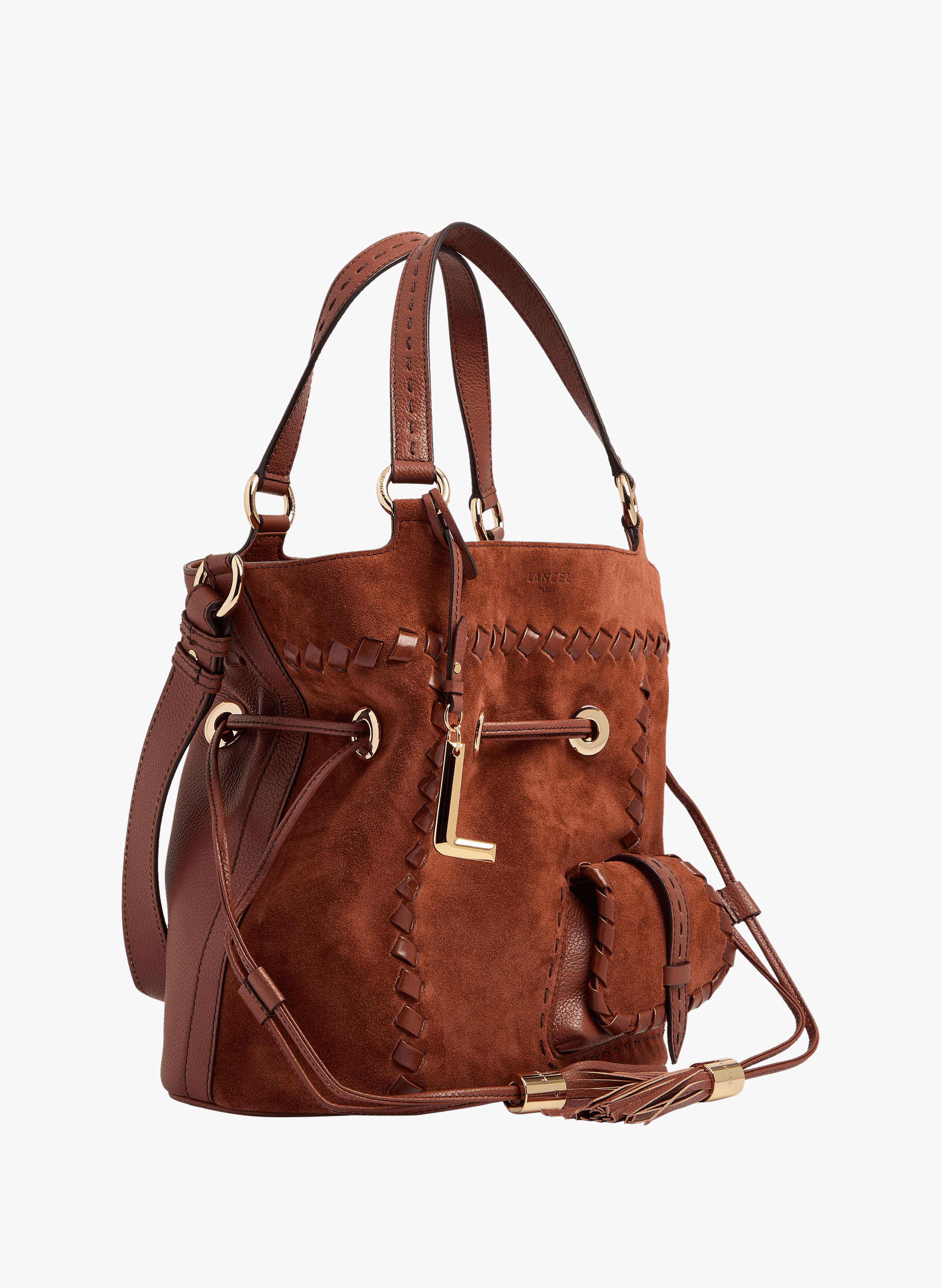 Sac seau premier flirt de lancel en animation 150y whipstitched : cuirs de vachette suede & graine LANCEL Rouge