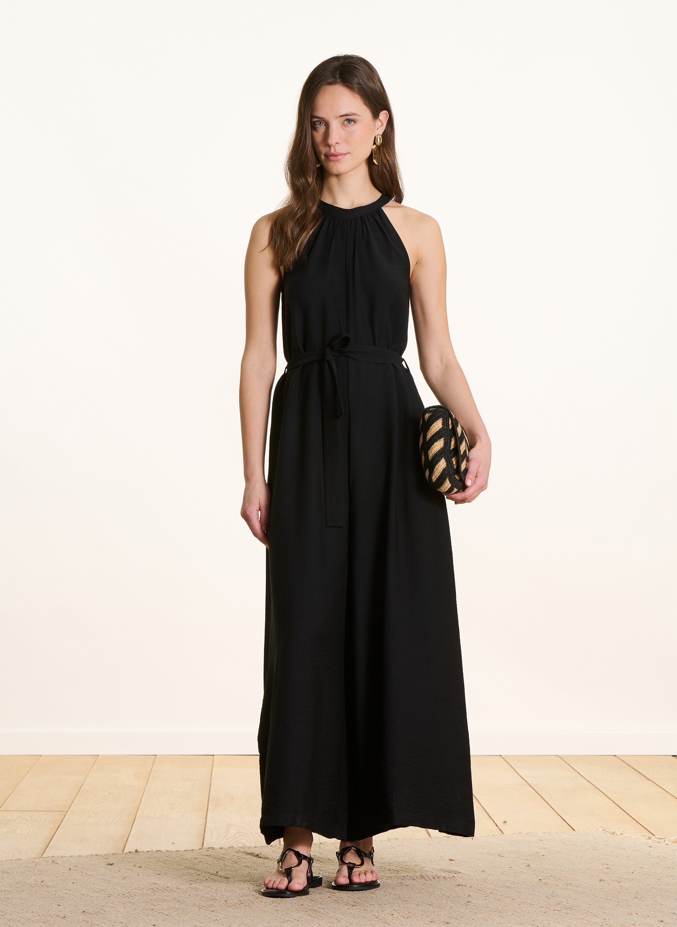 Lange soepelvallende jumpsuit LA FEE MARABOUTEE Zwart