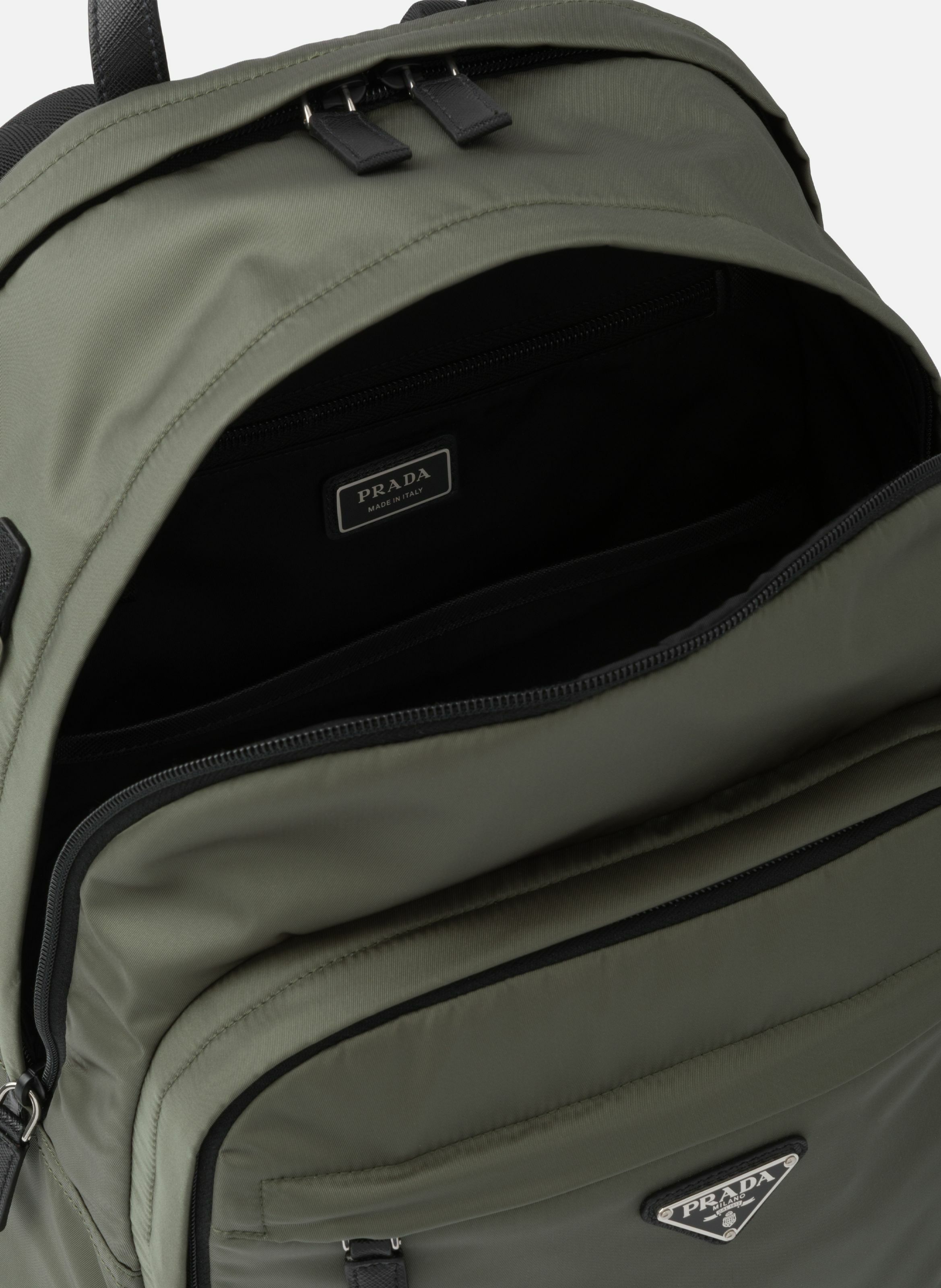 Sac à dos en re-nylon et cuir saffiano PRADA Vert