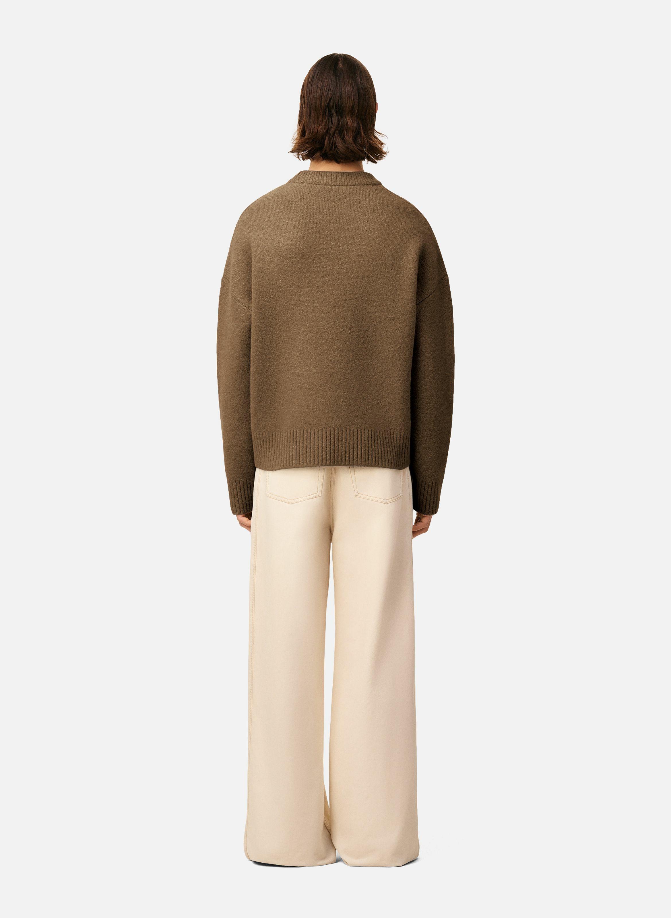 Pull col rond ami de coeur en alpaga unisexe AMI PARIS Marron