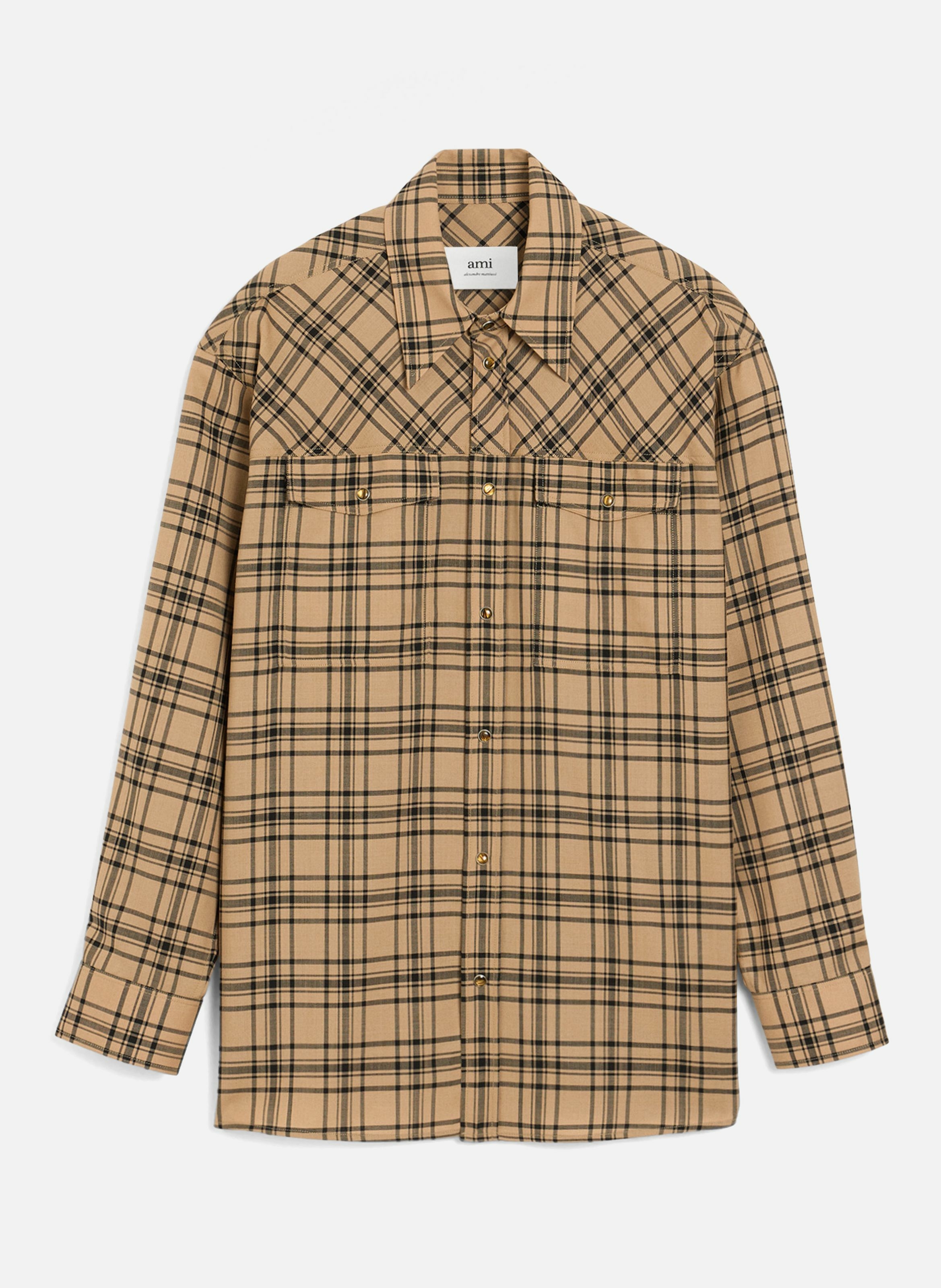 Chemise de bucheron a carreaux en laine unisexe AMI PARIS Marron