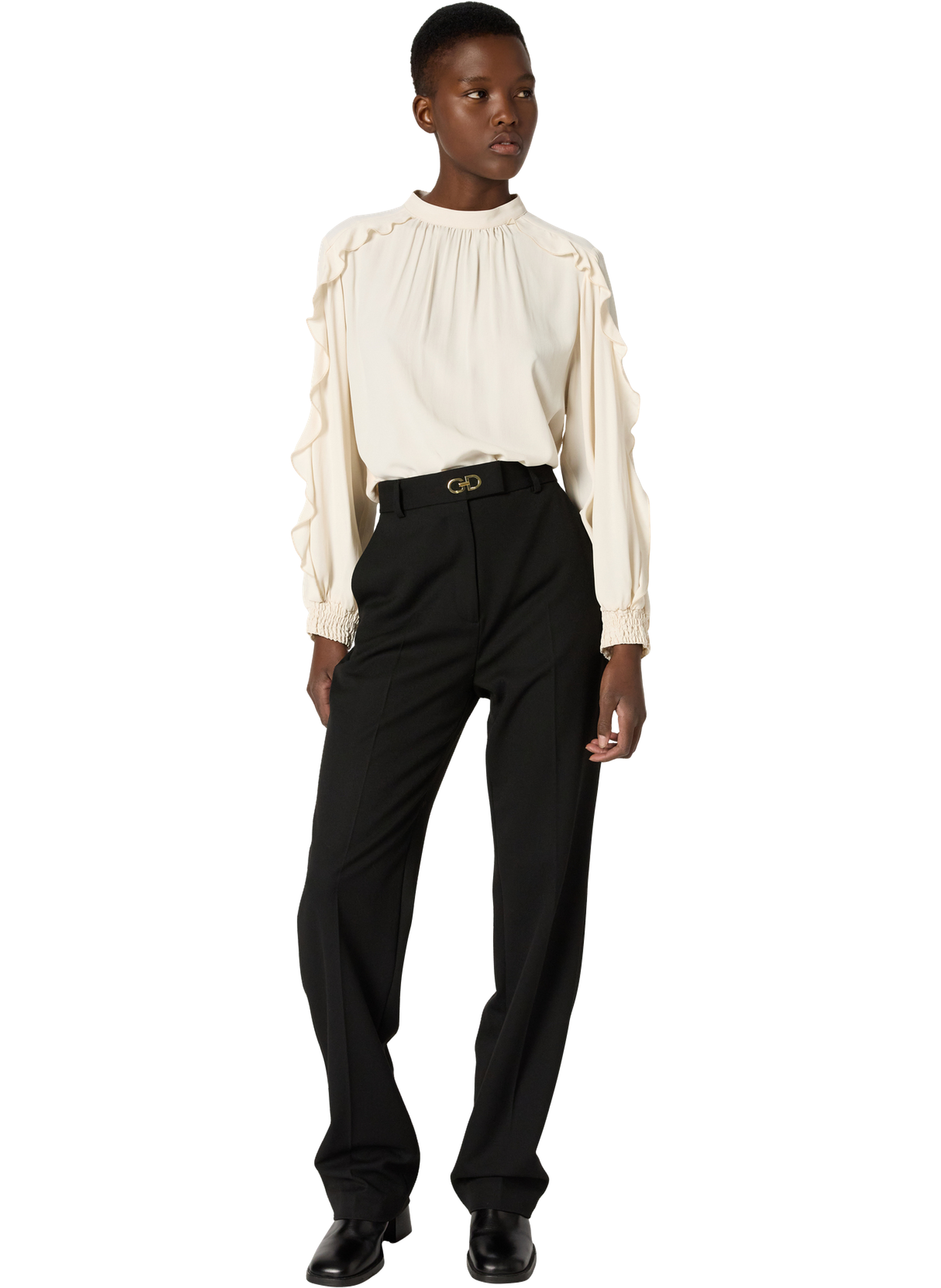 Pantalon droit à monogramme doré - caroline GERARD DAREL Noir