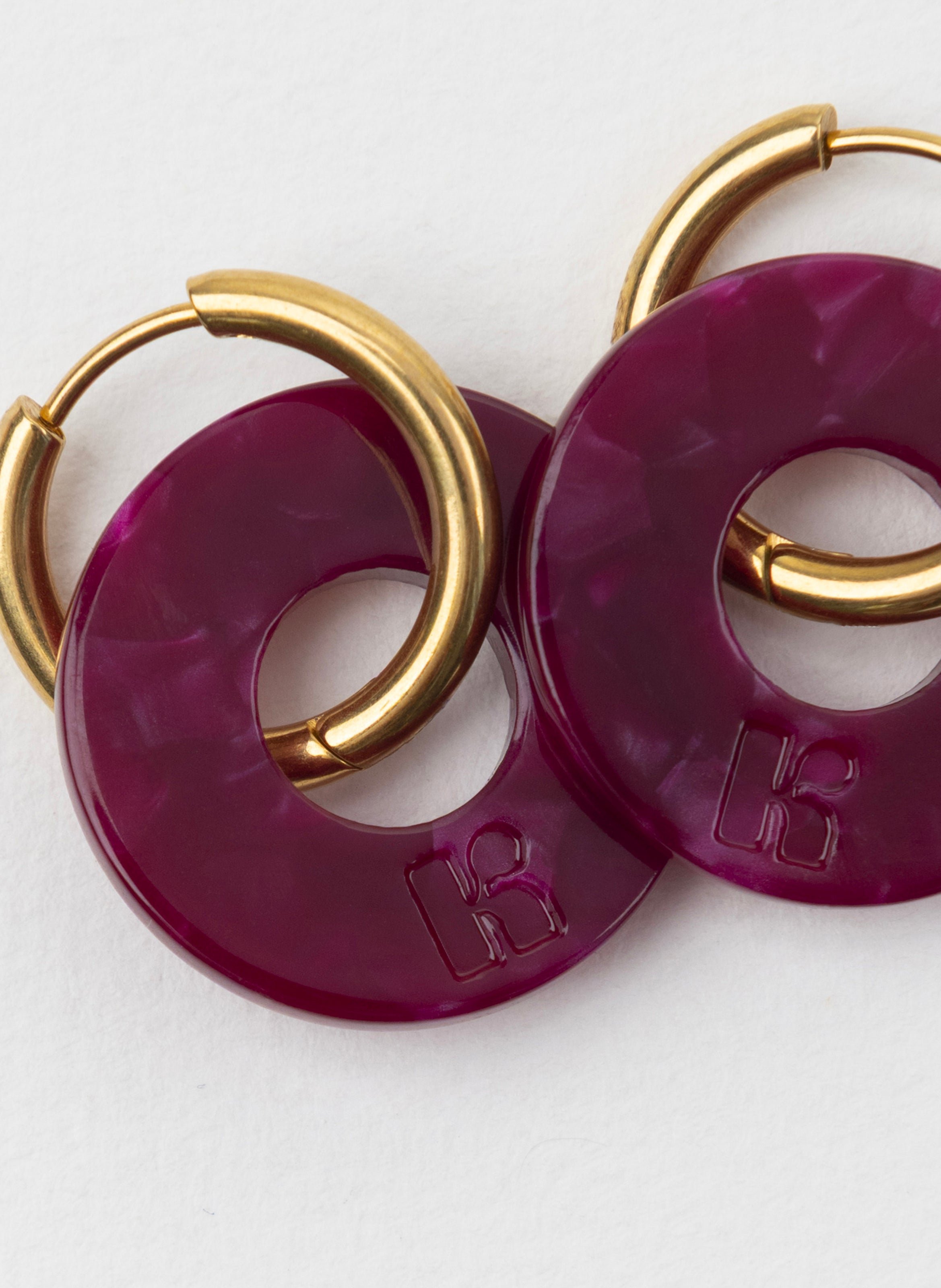 Boucles d'oreilles donuts avec anneaux en acier inoxydable doré KURAGE GINZA Rouge