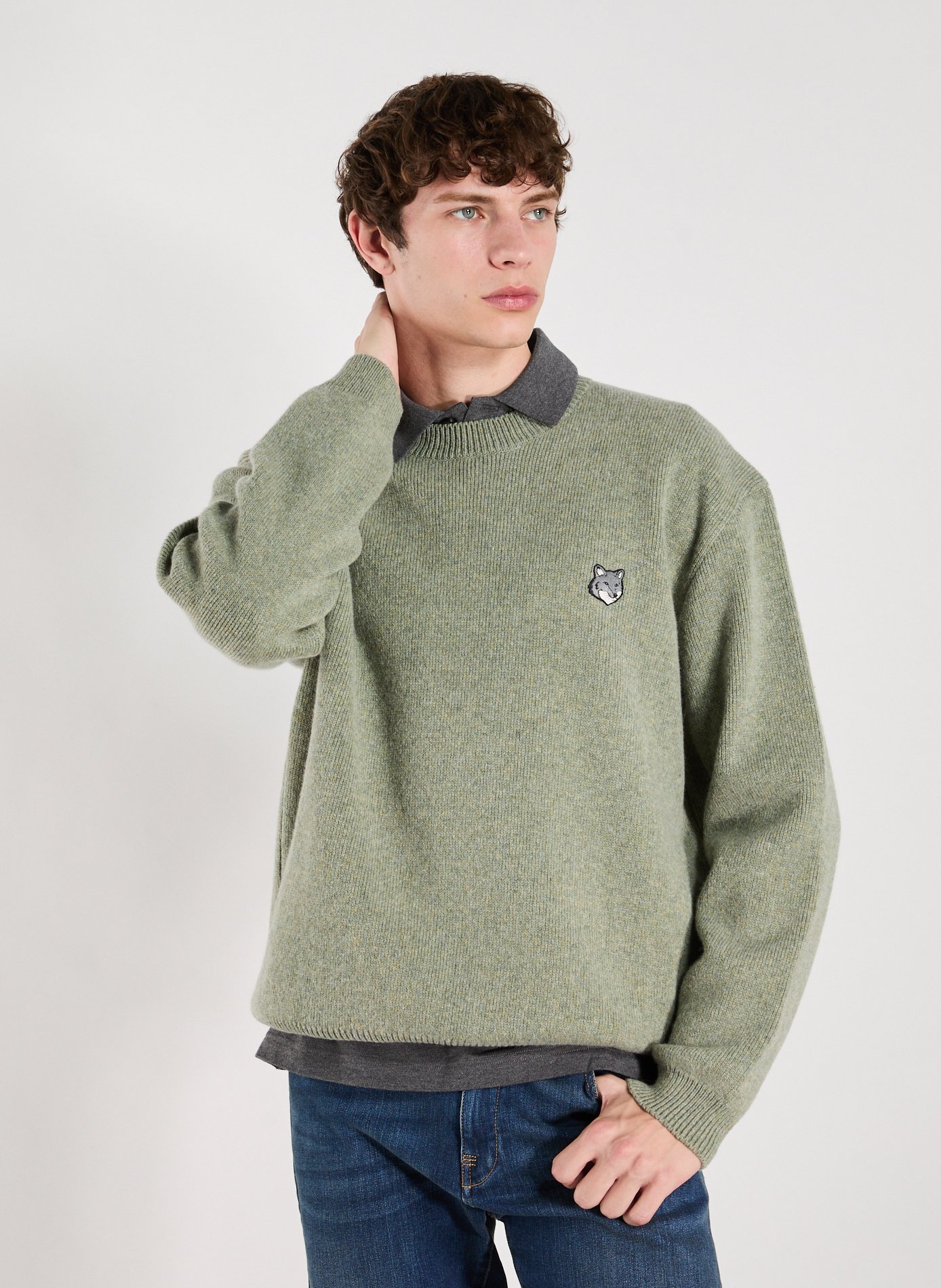 MAISON KITSUNÉ Pull ample col rond en laine Vert