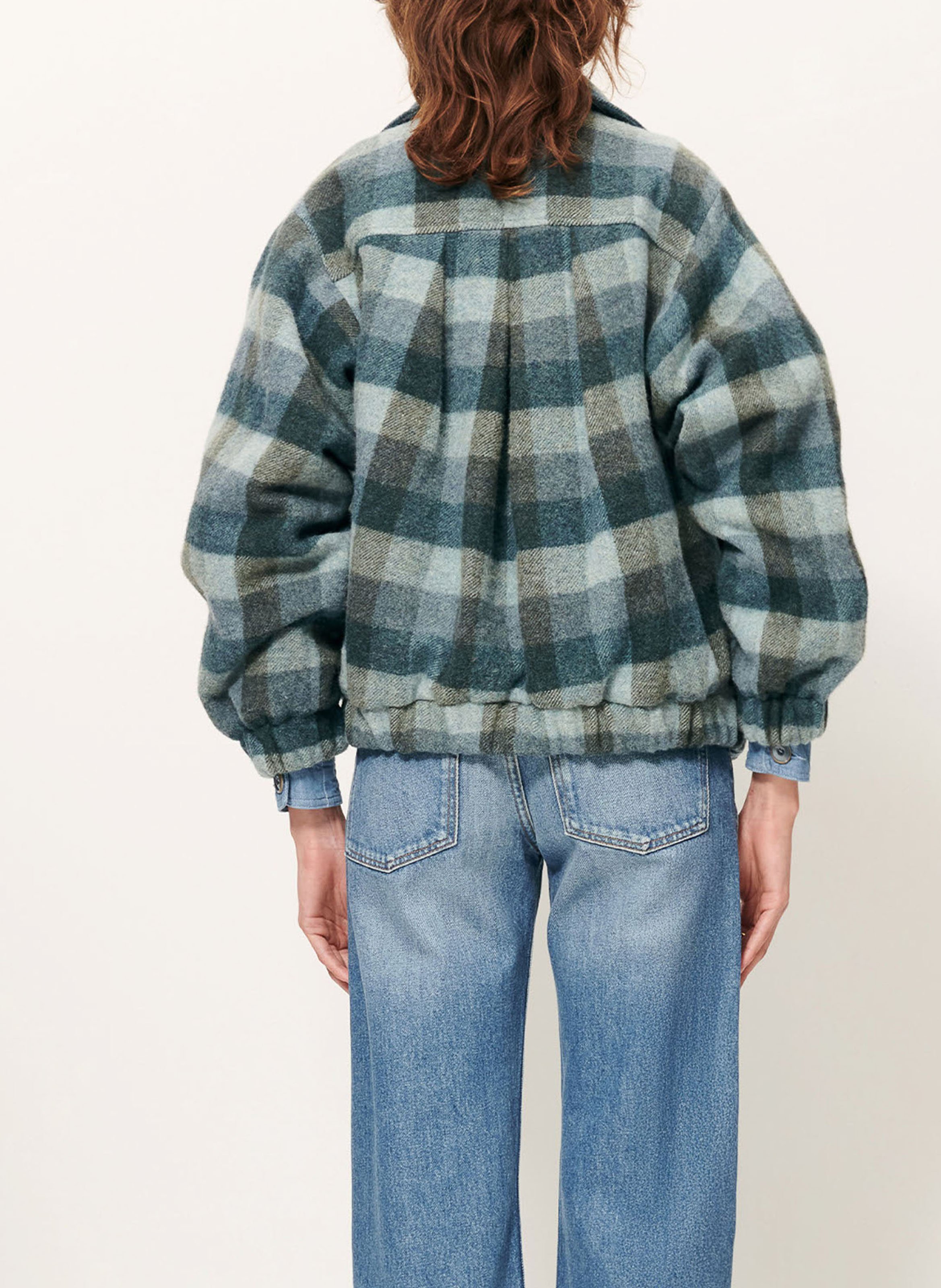 Manteau droit col montant en laine mélangée à carreaux harlow SESSUN Bleu