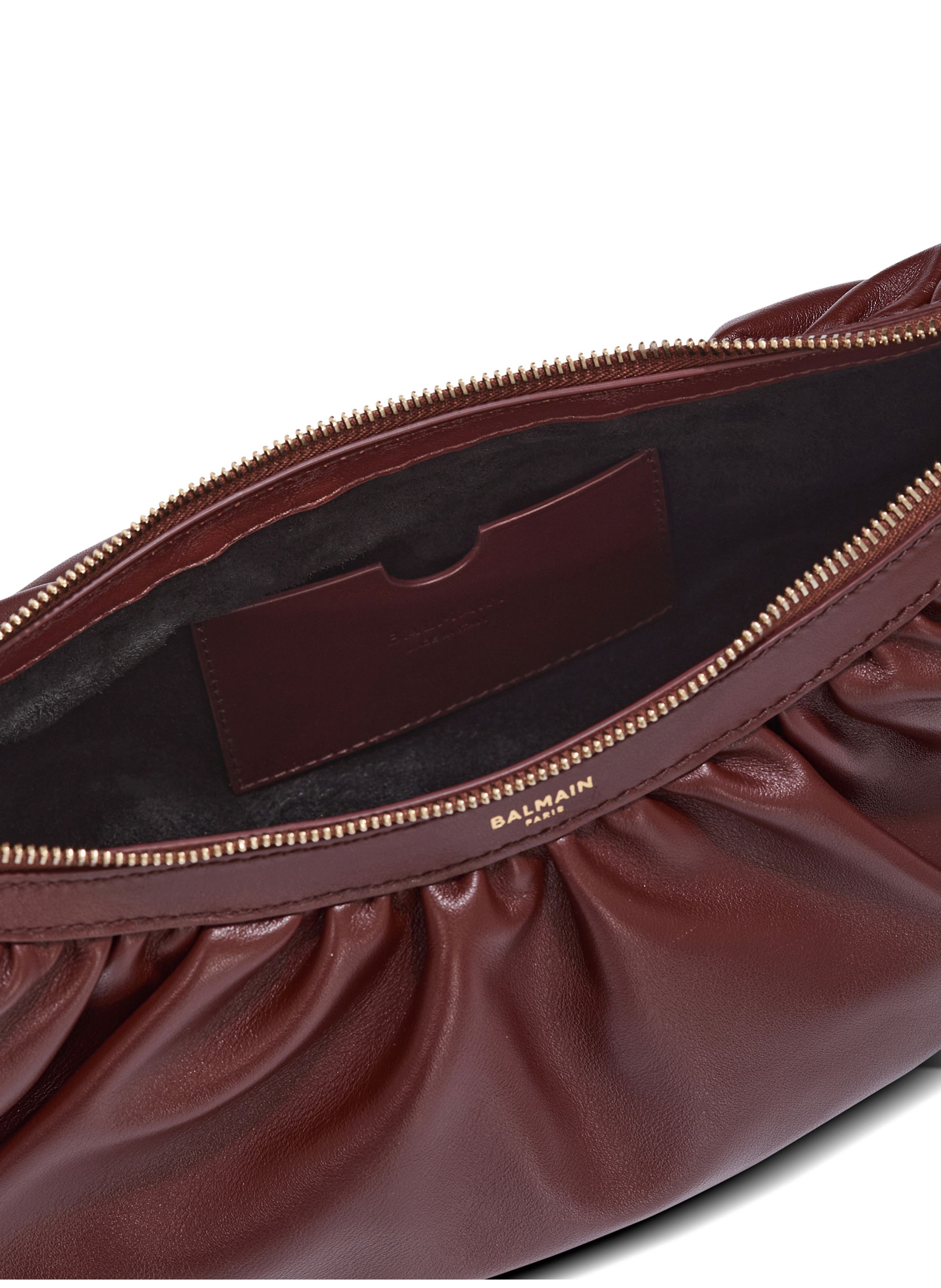Sac ebene hobo en cuir de veau BALMAIN Marron