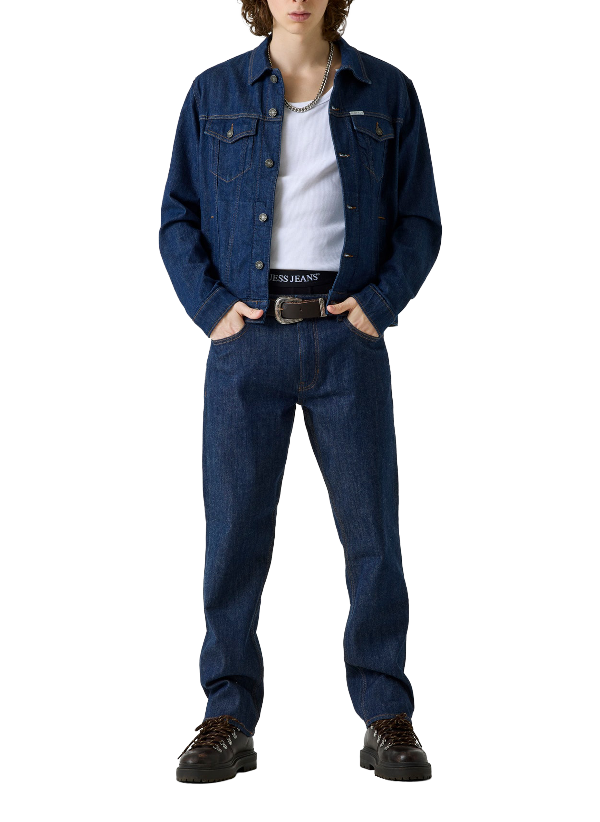 Jean droit en coton mélangé GUESS Bleu