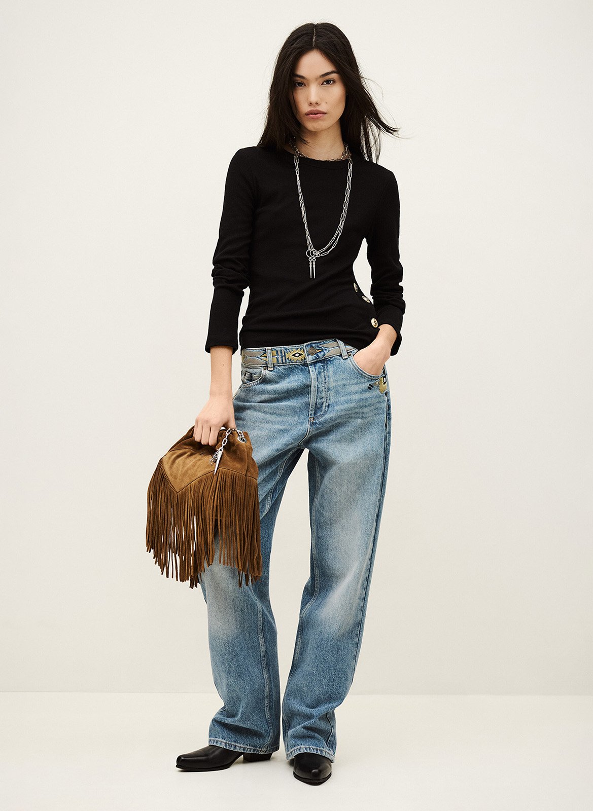 Tee-shirt droit côtelé col rond giulia BA&SH Noir