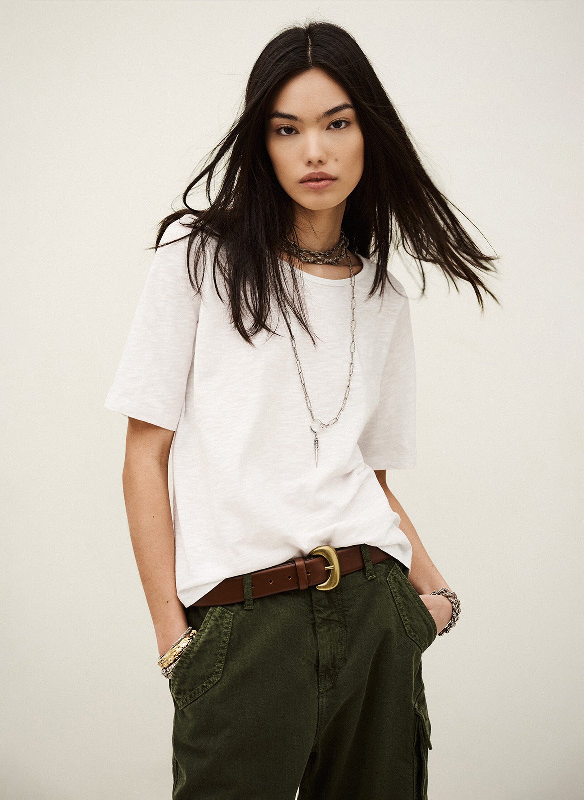 Tee-shirt ample col rond en coton vina BA&SH Blanc