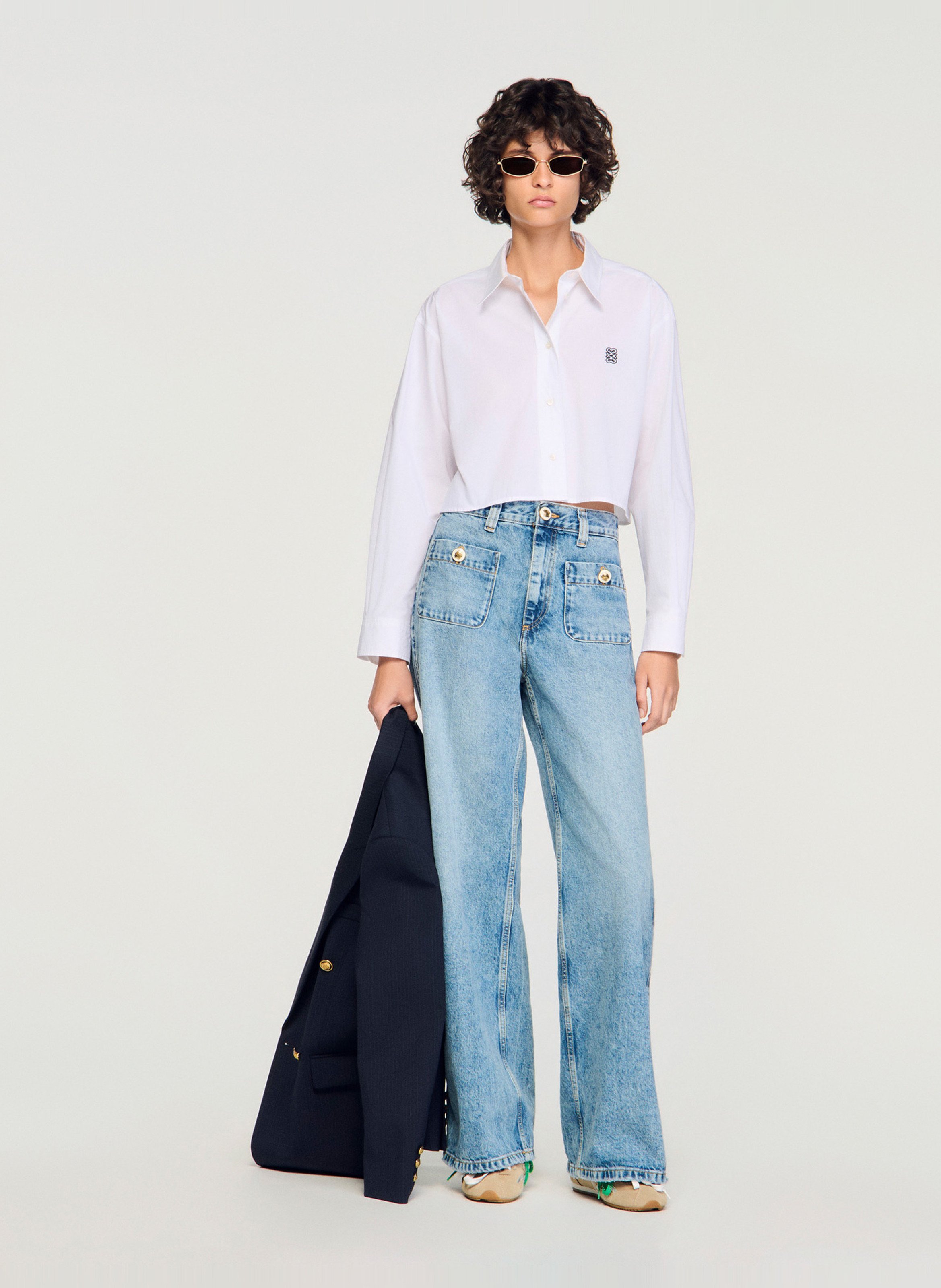 Chemise courte en popeline de coton SANDRO Blanc