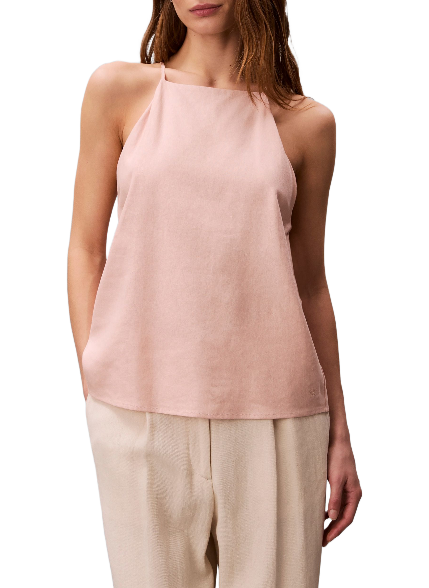 Top à fines bretelles en lin mélangé CALVIN KLEIN Rose