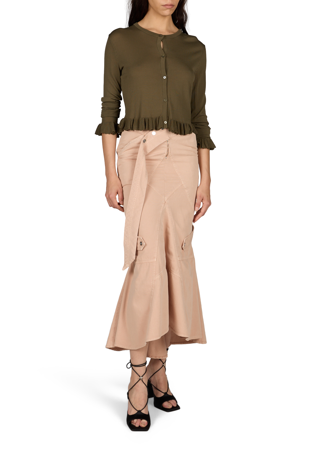 Midi skirt with asymmetrical cotton belt BLUMARINE Beige