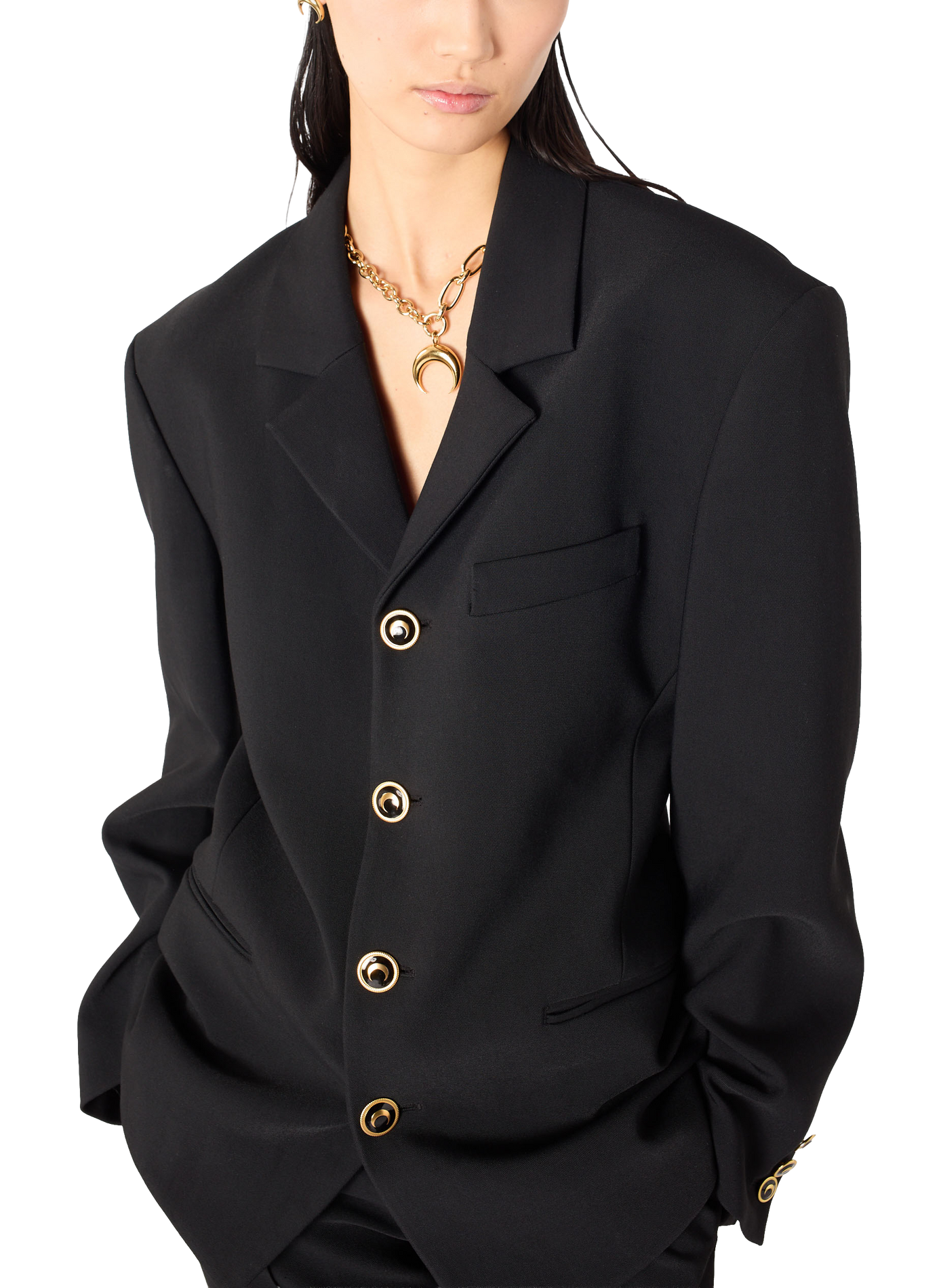 Veste tailleur en serge de laine à boutons dorés unisexe MARINE SERRE Noir