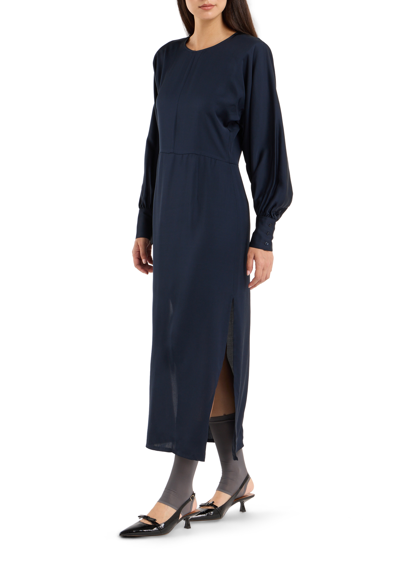 Long dress with round neck SAISON 1865 Blue