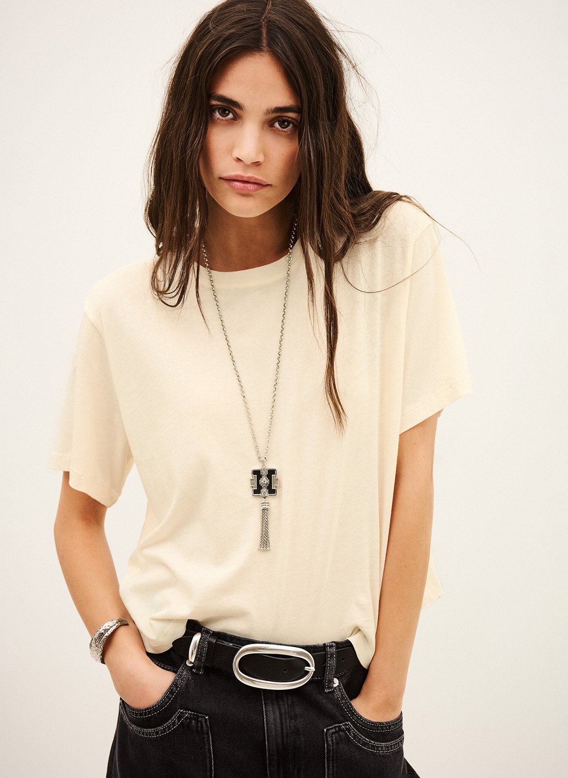 T-shirt met zeefdruk op de achterkant BA&SH Beige