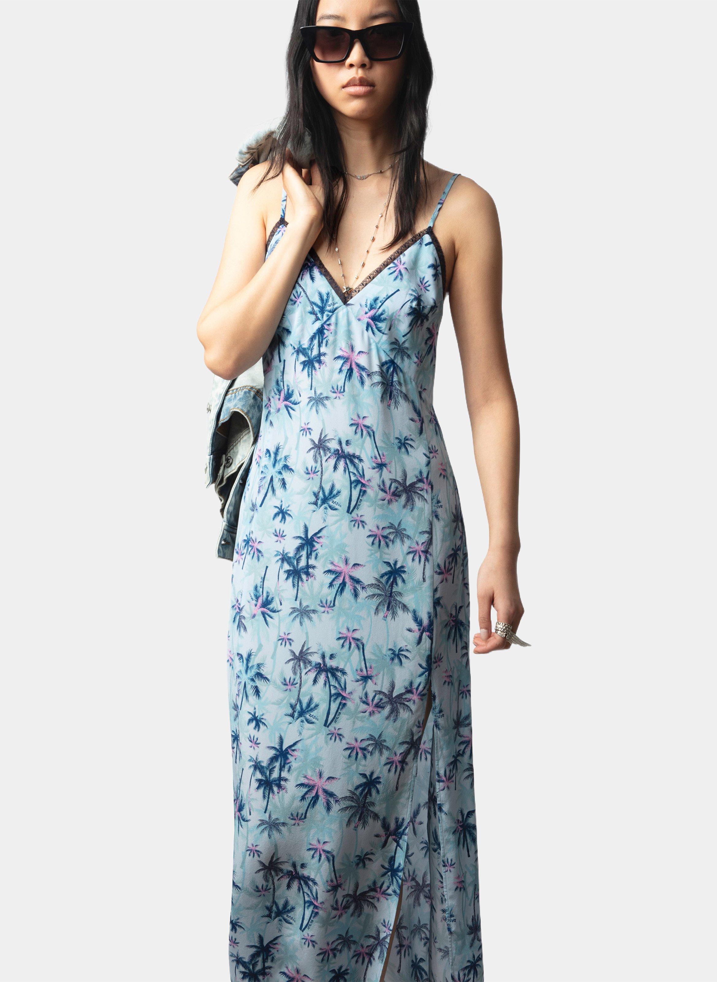 Robe longue col v en soie ramelil ZADIG&VOLTAIRE Bleu