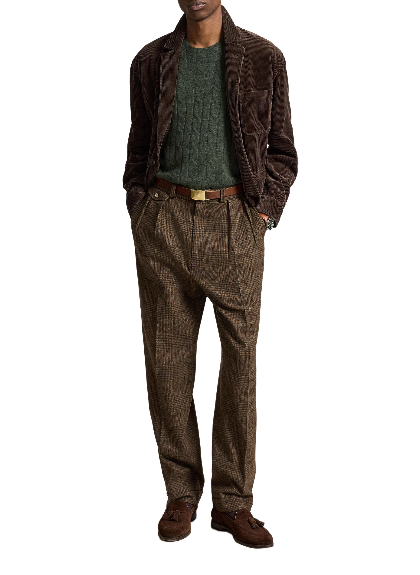 Veste droite col tailleur côtelée en coton POLO RALPH LAUREN Beige