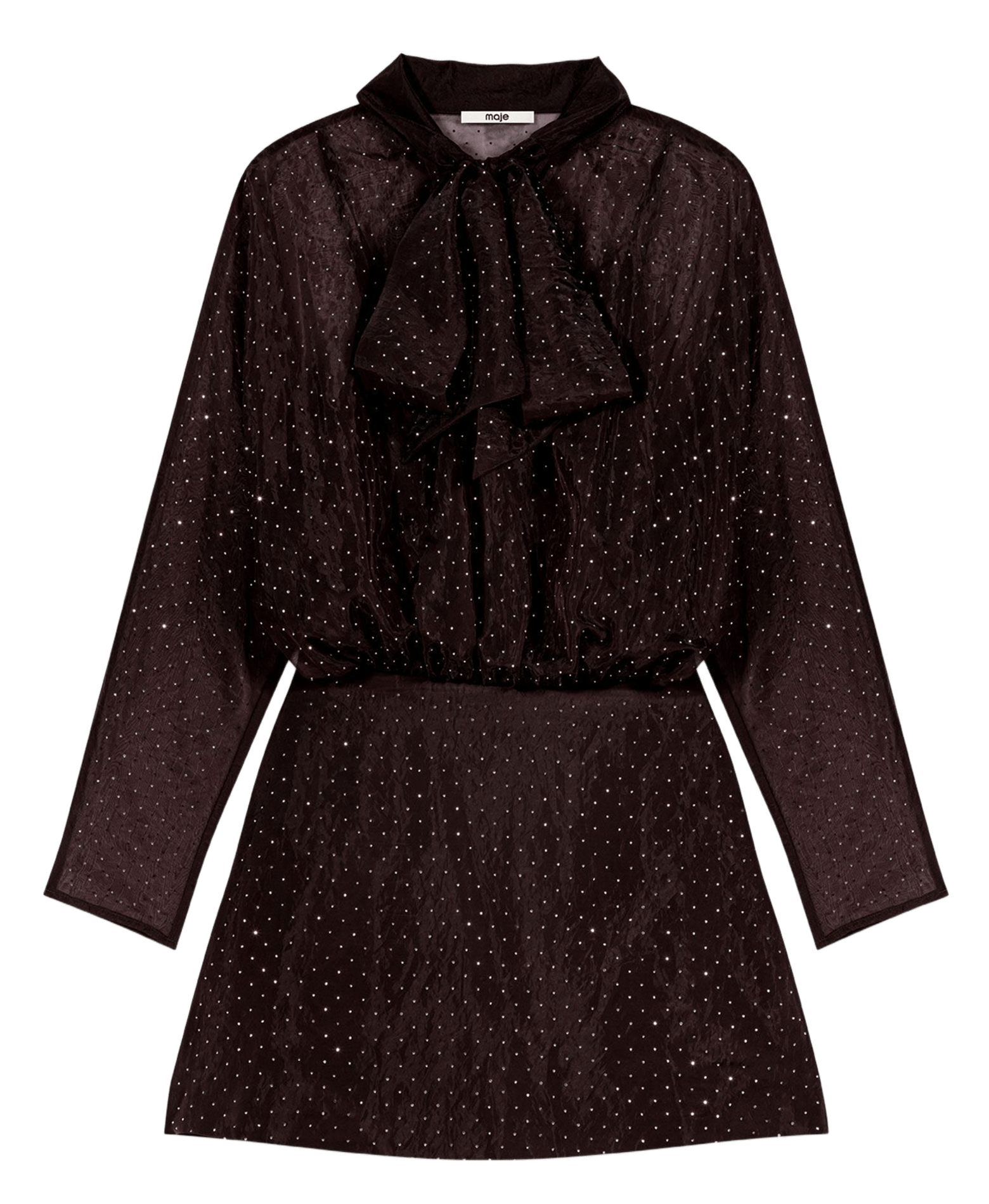 Robe droite col lavallière à pois MAJE Marron