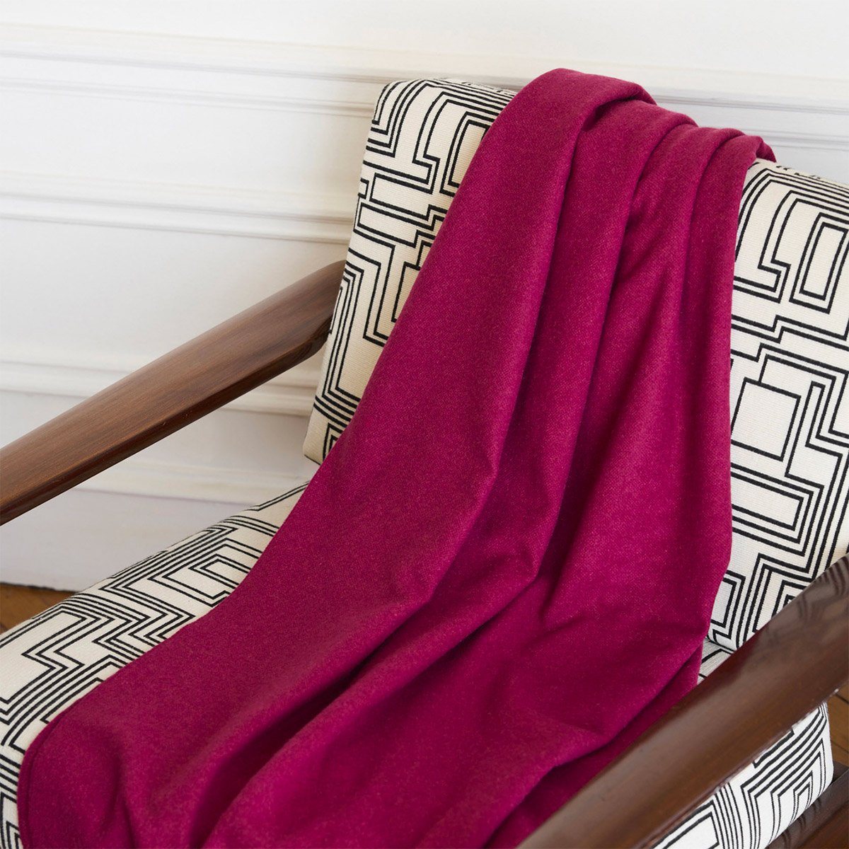 Plaid en laine, club YVES DELORME Rose