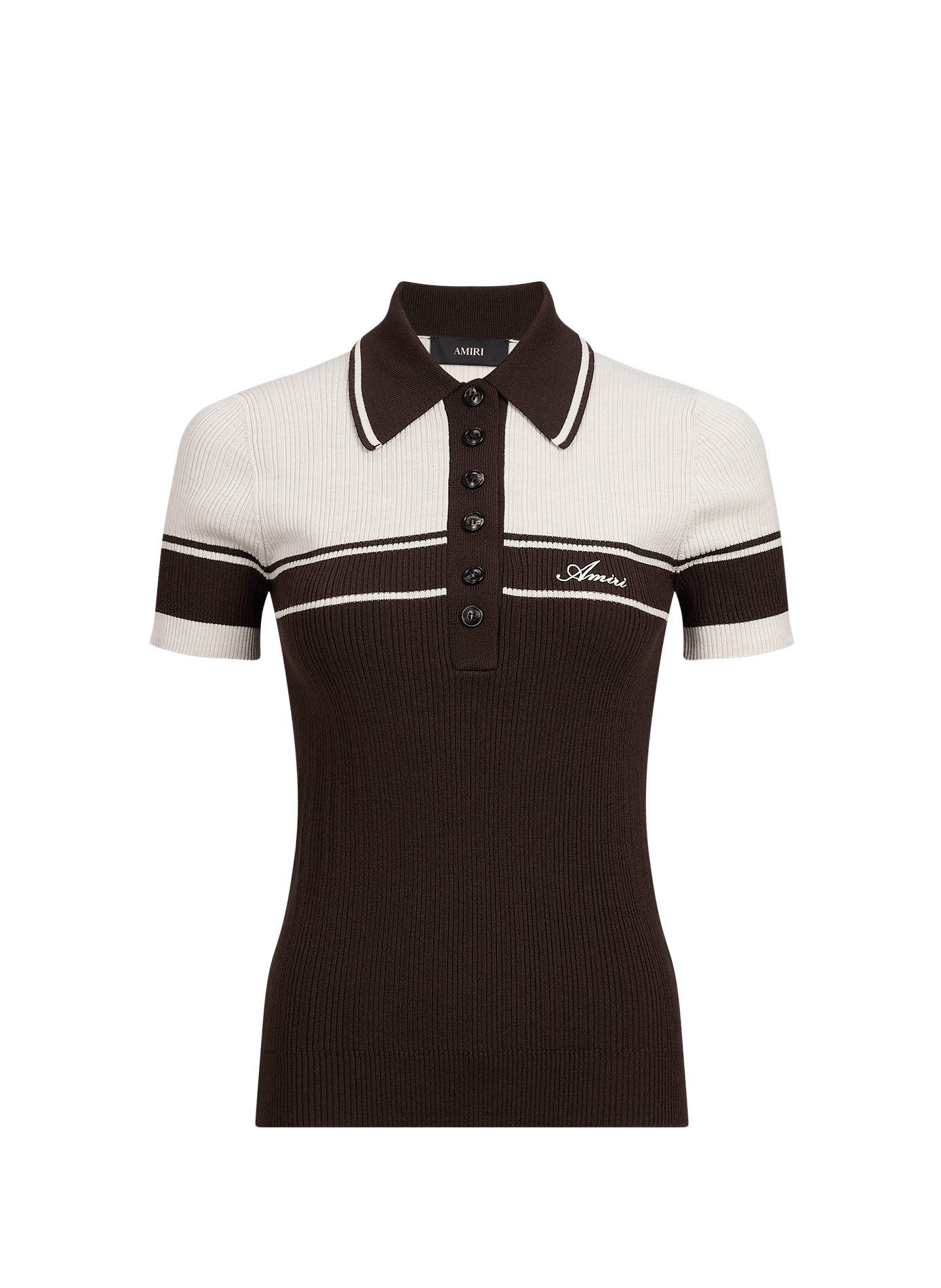 Gerade geschnittenes, zweifarbiges Strickpolo AMIRI Braun