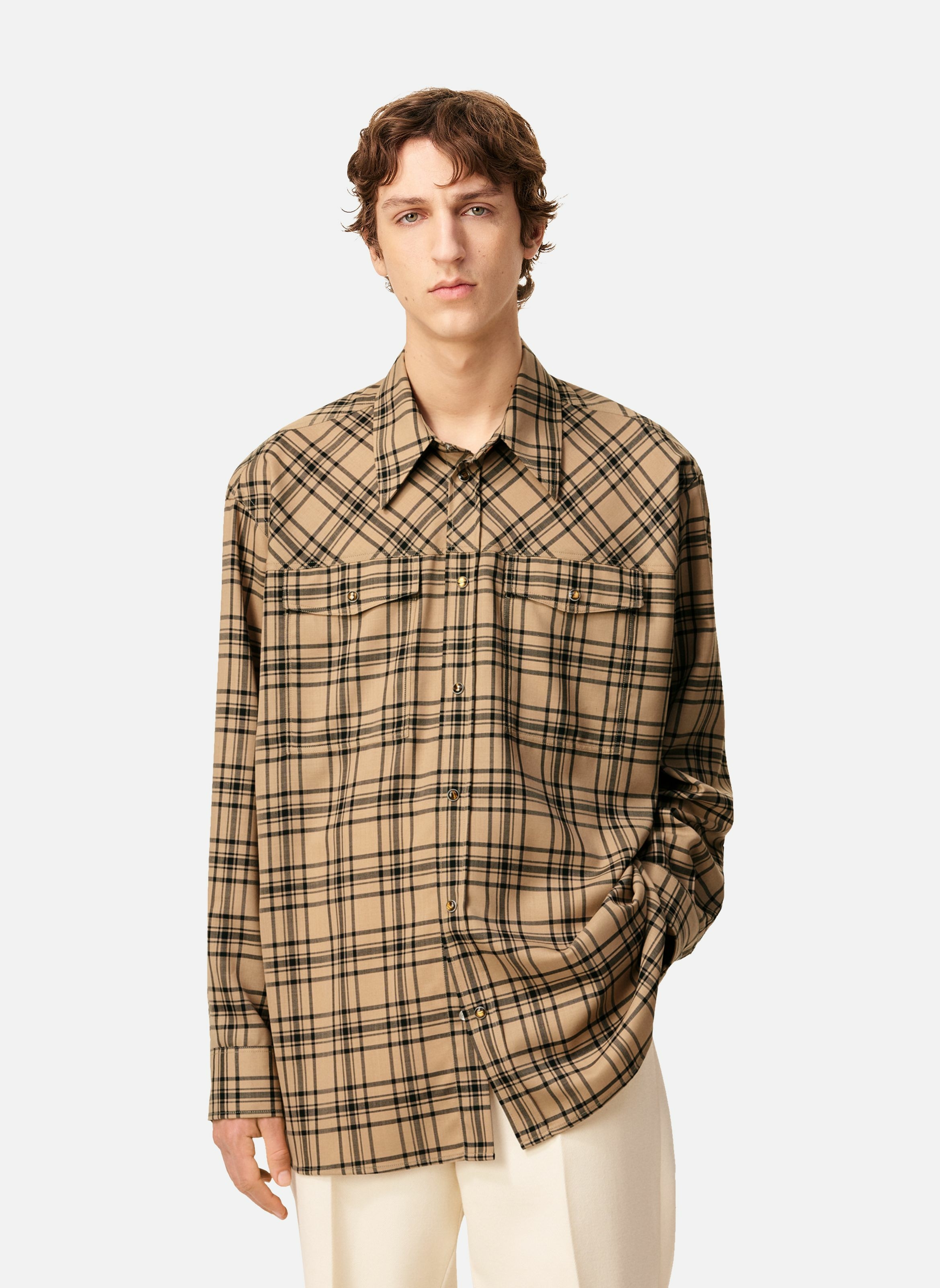 Chemise de bucheron a carreaux en laine unisexe AMI PARIS Marron