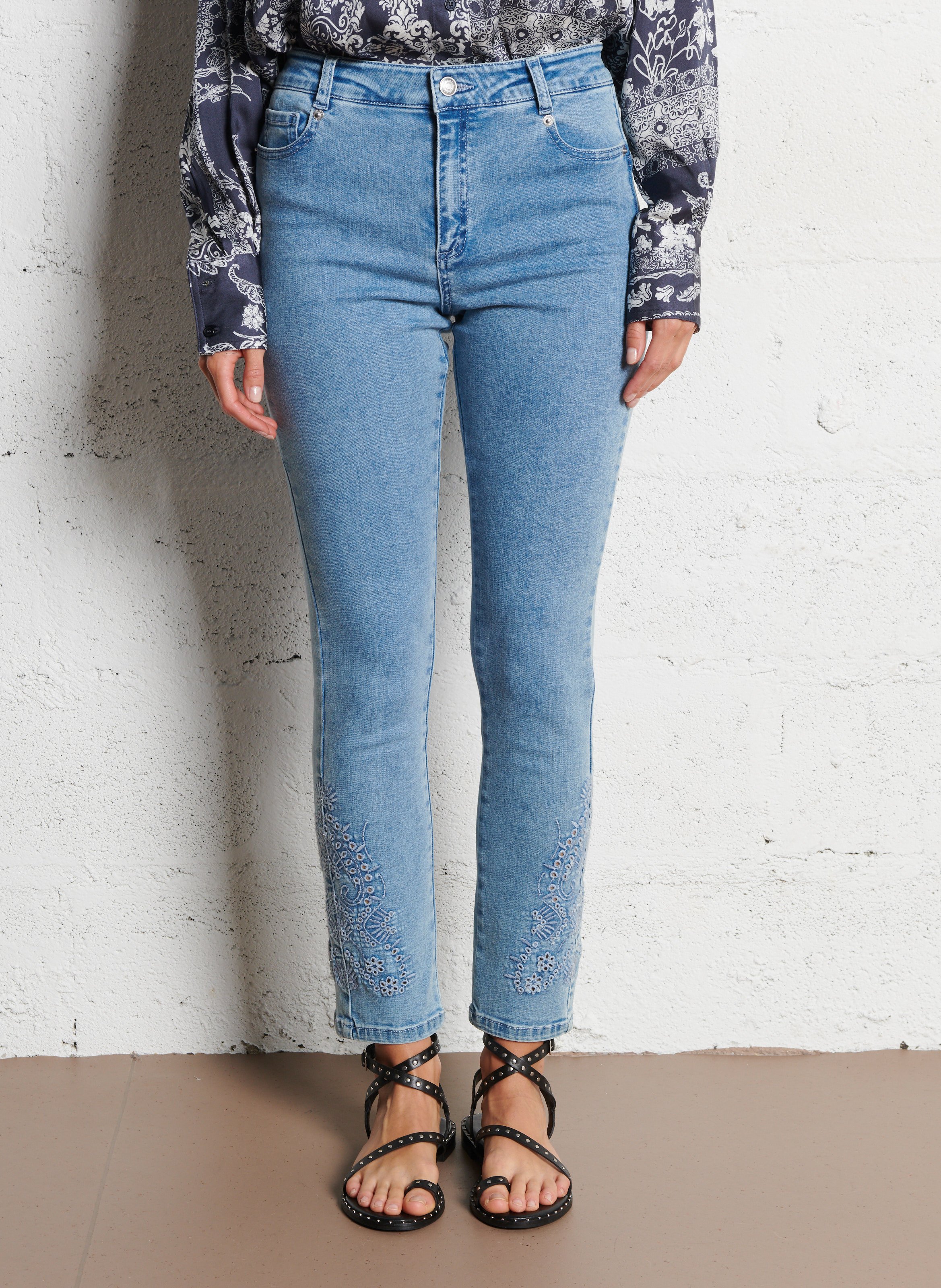 Jean slim taille haute 7/8e broderies nina IKKS Bleu