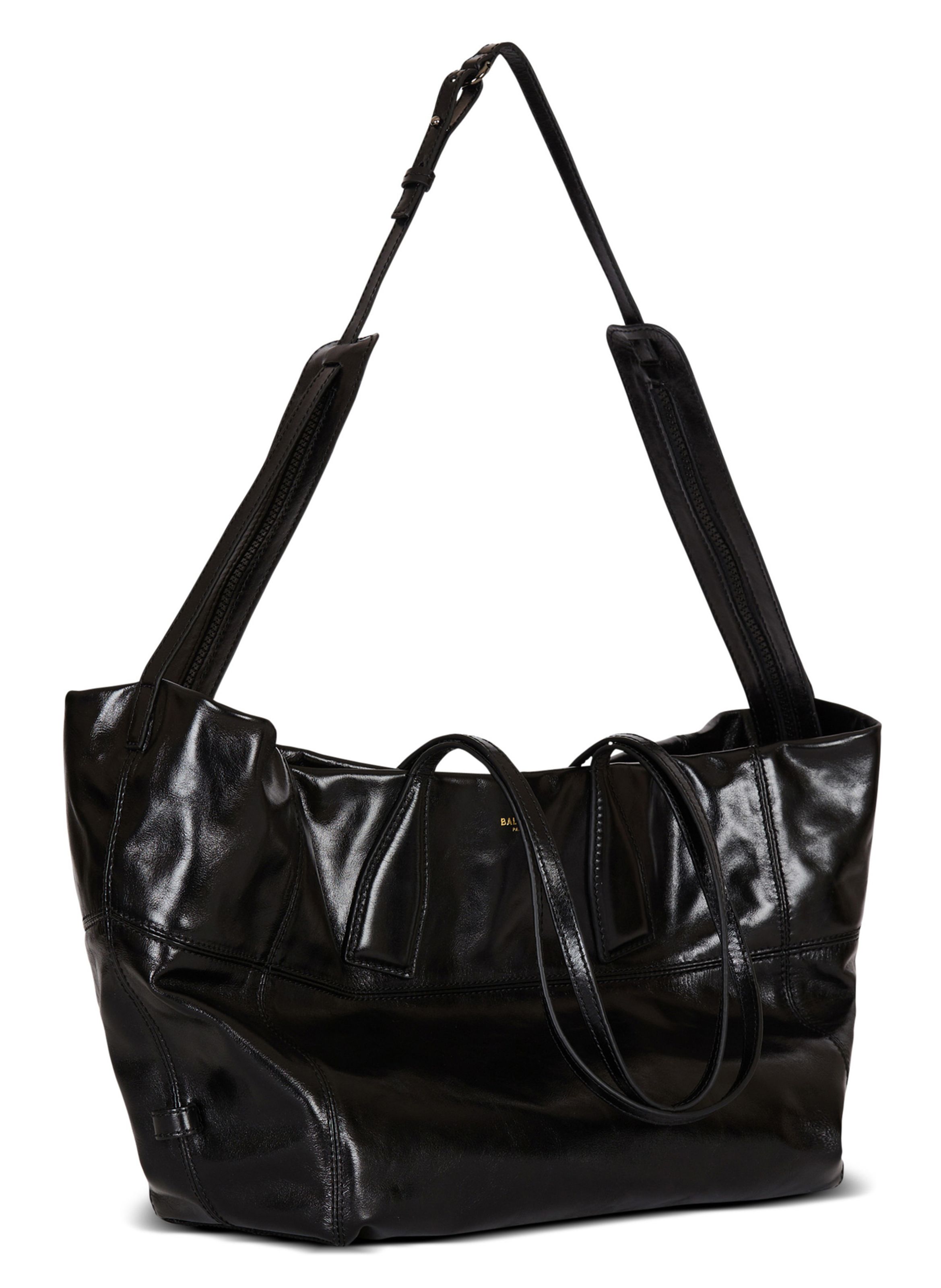 Sac cabas track zips en cuir de veau BALMAIN Noir