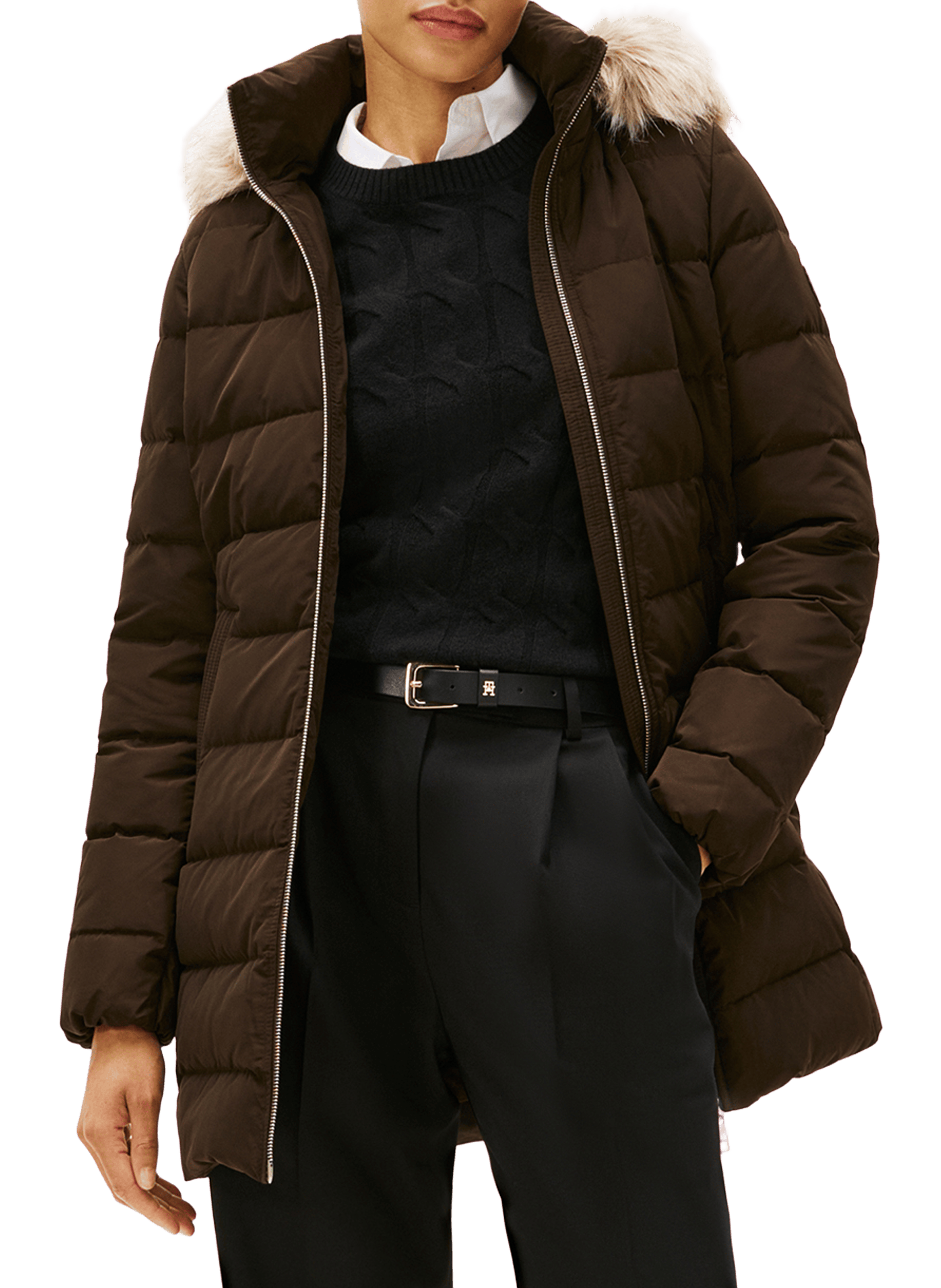 TOMMY HILFIGER Hooded puffer jacket in faux fur Multicolour