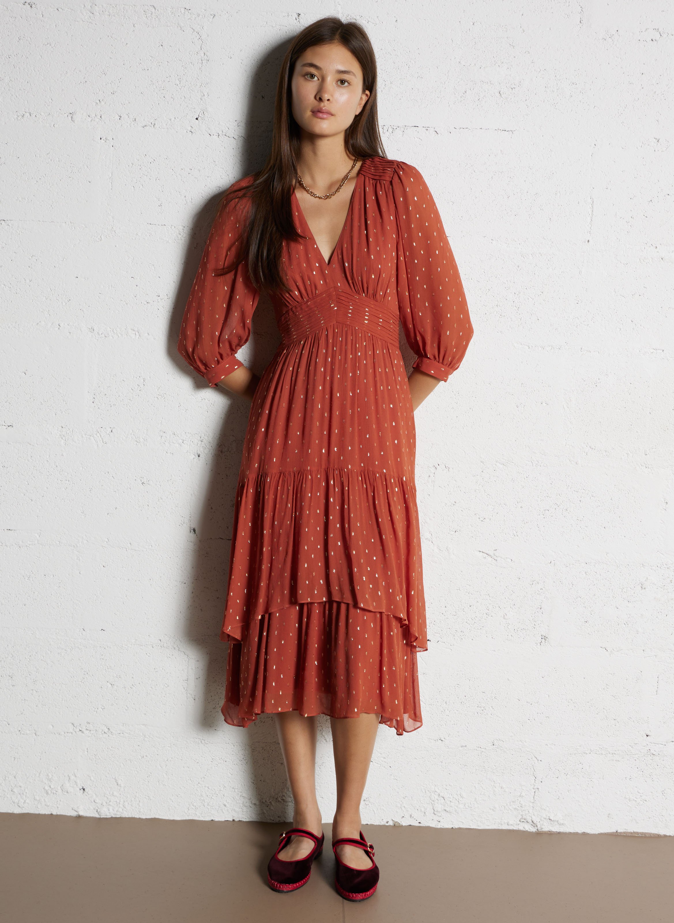 Robe longue col v maia BA&SH Marron